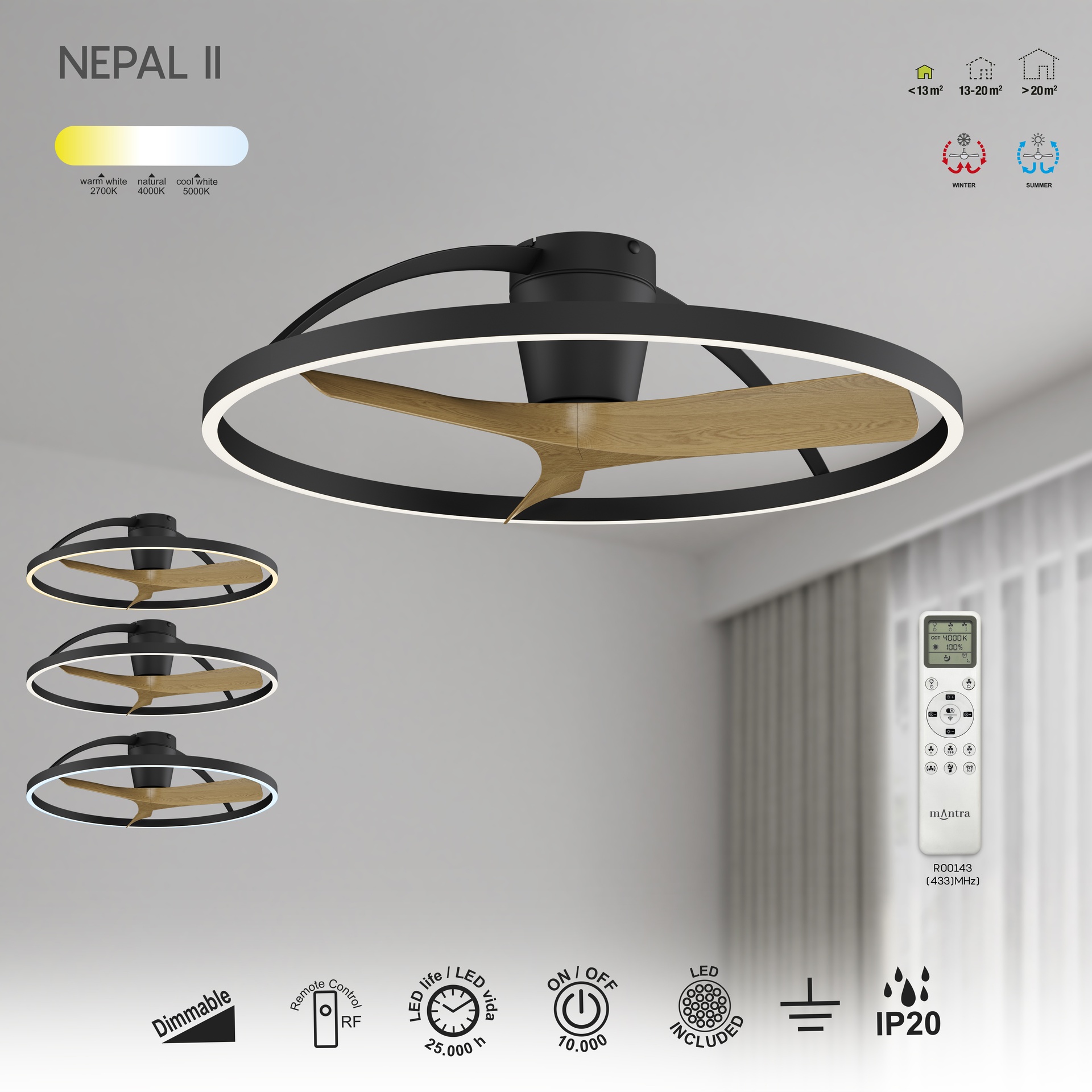 NEPAL II * VENTILADOR / PLAFON LED - NEGRO - Imagen 9