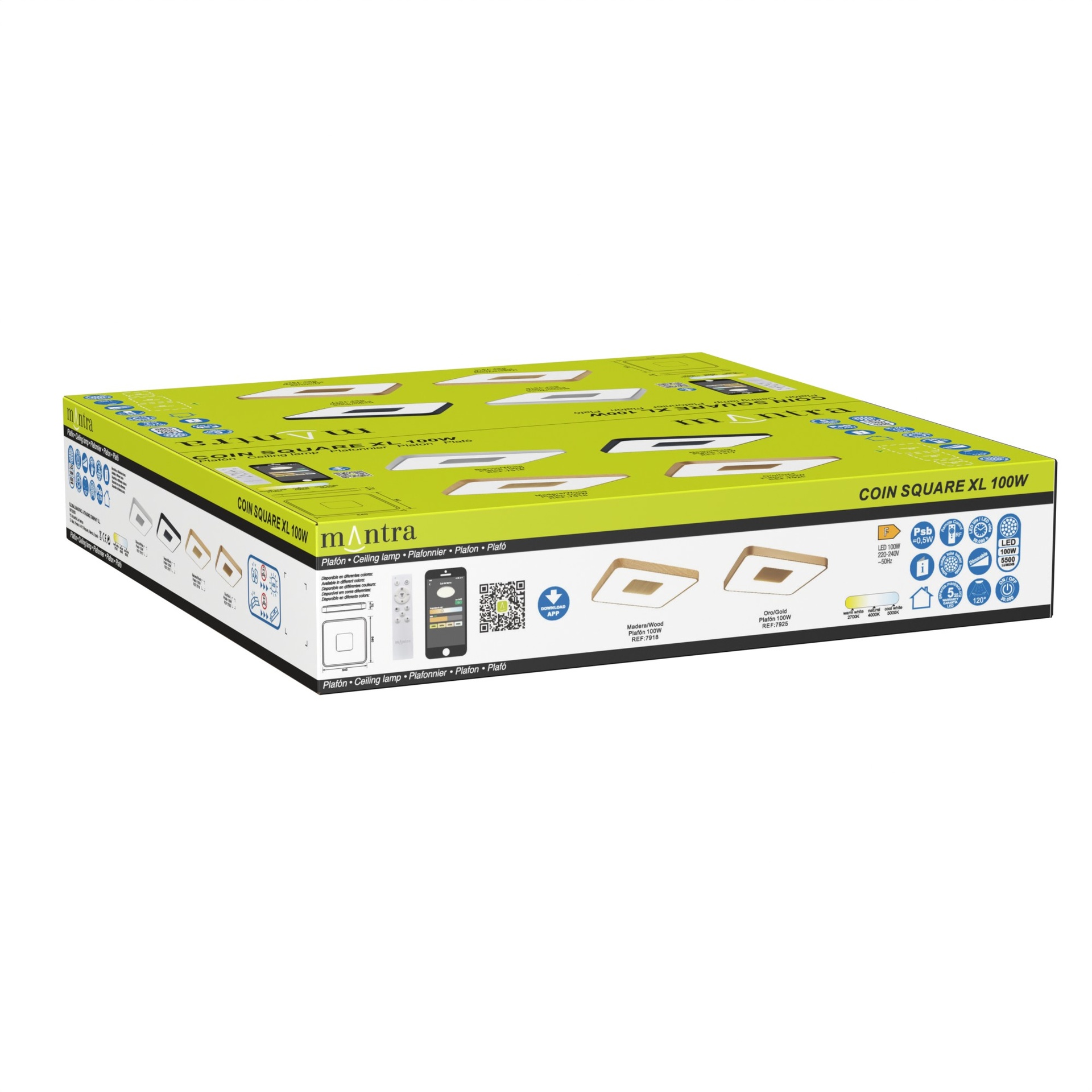 Coin * Plafon Cuadrado Led 100W - 2700-5000K - Con Mando - Madera - Imagen 12