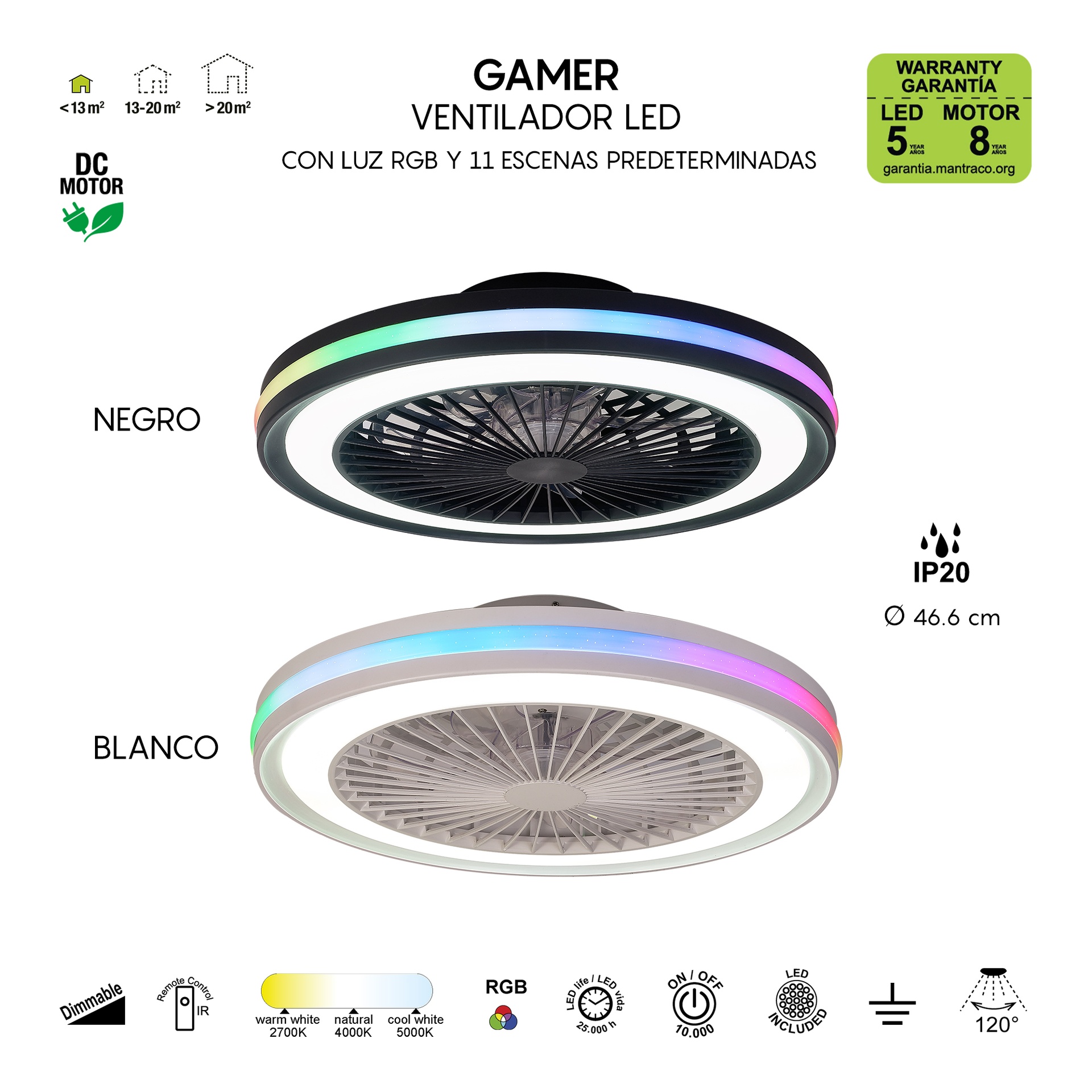 Gamer * Celiling / Fan - Black - Rgb - 47 Cm - 4200 Lms - Imagen 12