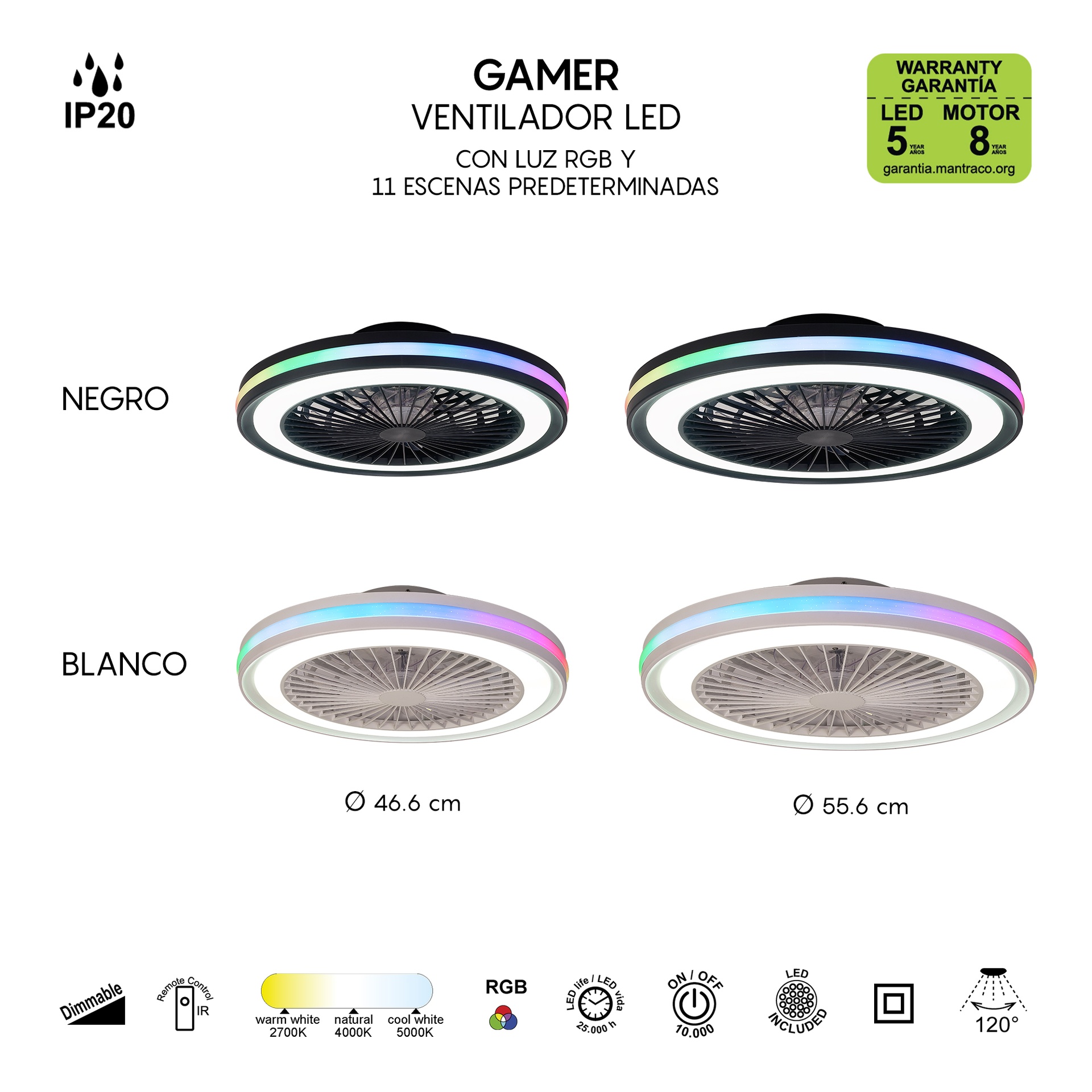Gamer * Celiling / Fan - Black - Rgb - 47 Cm - 4200 Lms - Imagen 13