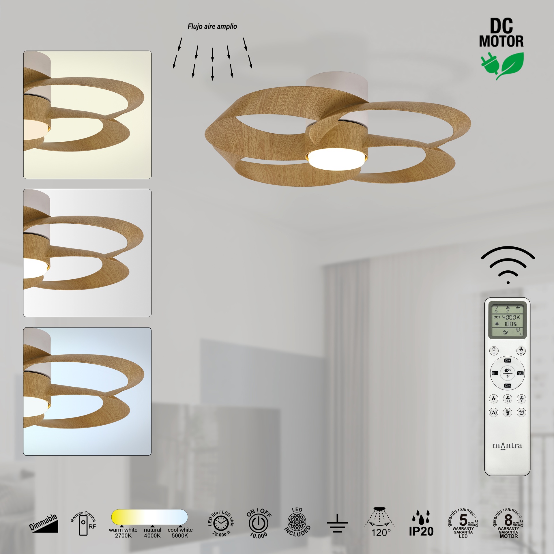 ROSE * Ceiling Lamp / Ventilation - White+Wood - Imagen 5