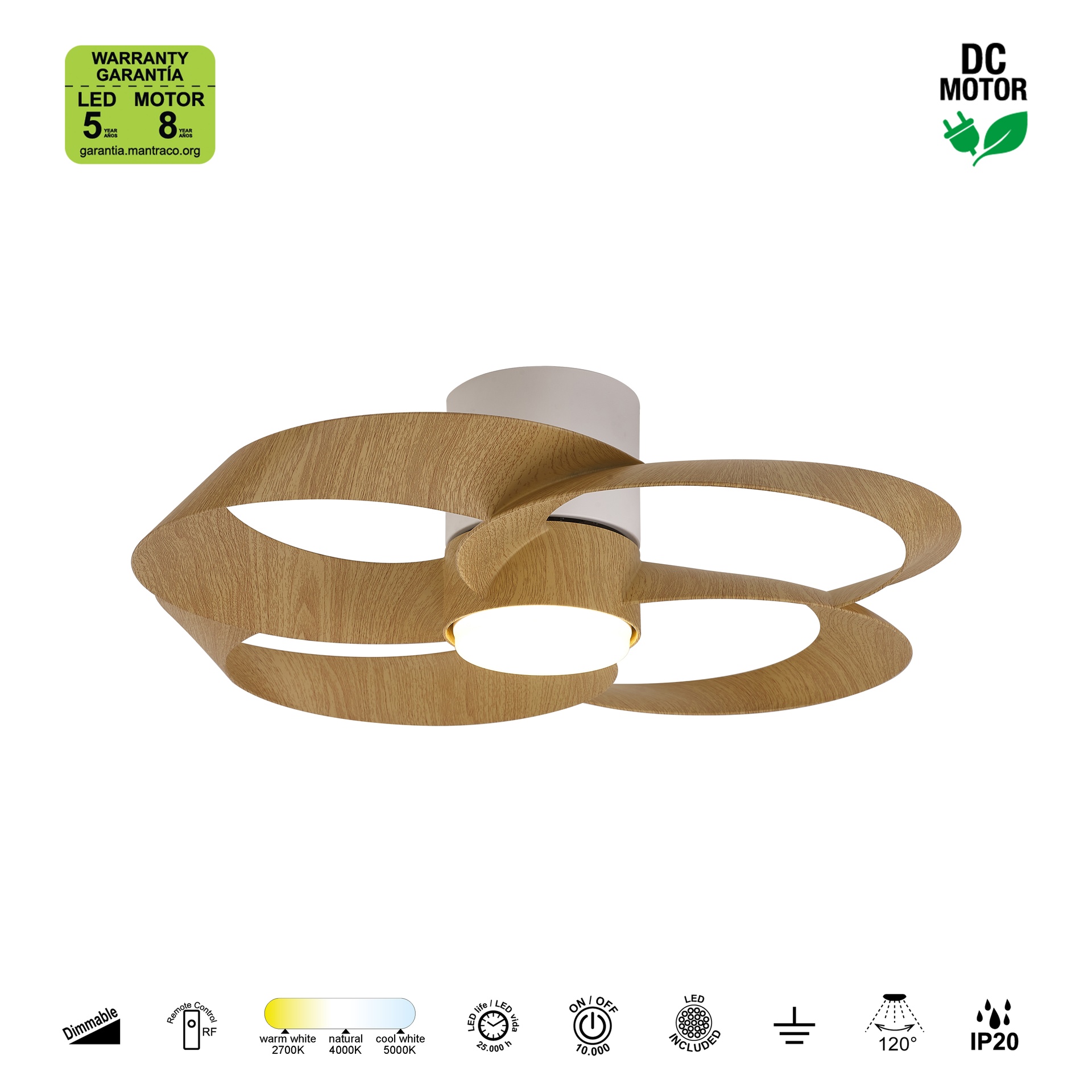 ROSE * Ceiling Lamp / Ventilation - White+Wood - Imagen 10