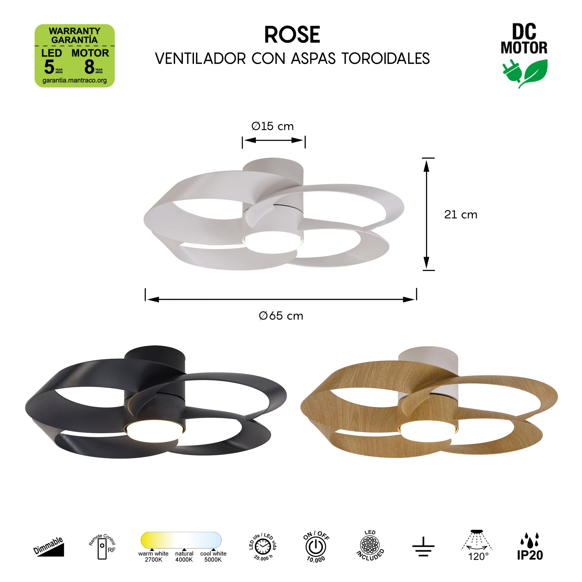 ROSE * Ceiling Lamp / Ventilation - White+Wood - Imagen 11