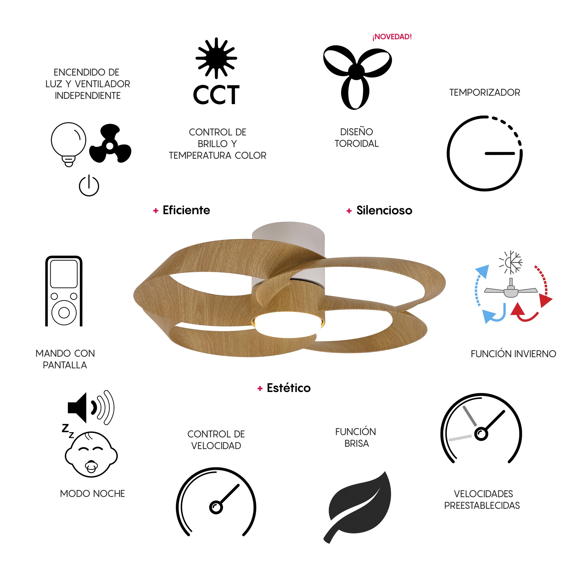 ROSE * Ceiling Lamp / Ventilation - White+Wood - Imagen 12