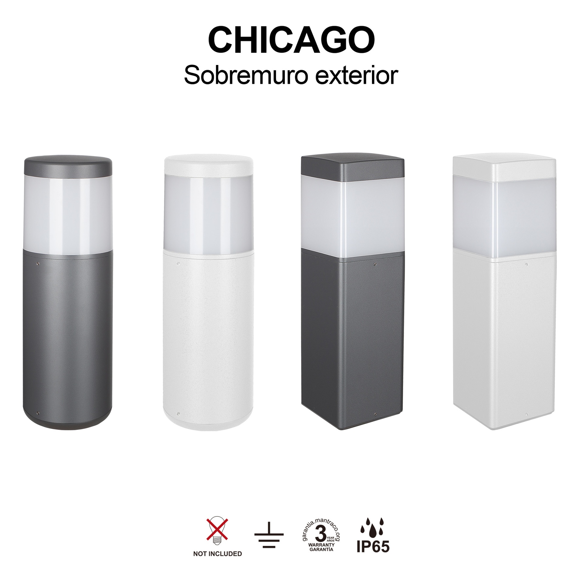 CHICAGO * SOBREMURO EXTERIOR BLANCO REDONDO 35CM IP65 E27 - Imagen 7