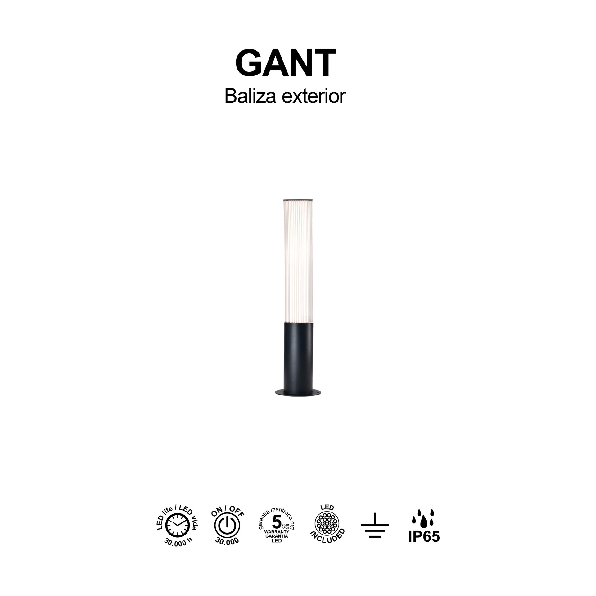 GANT * BOLARDO 65CM IP65 18W 3000K NEGRO - Imagen 4