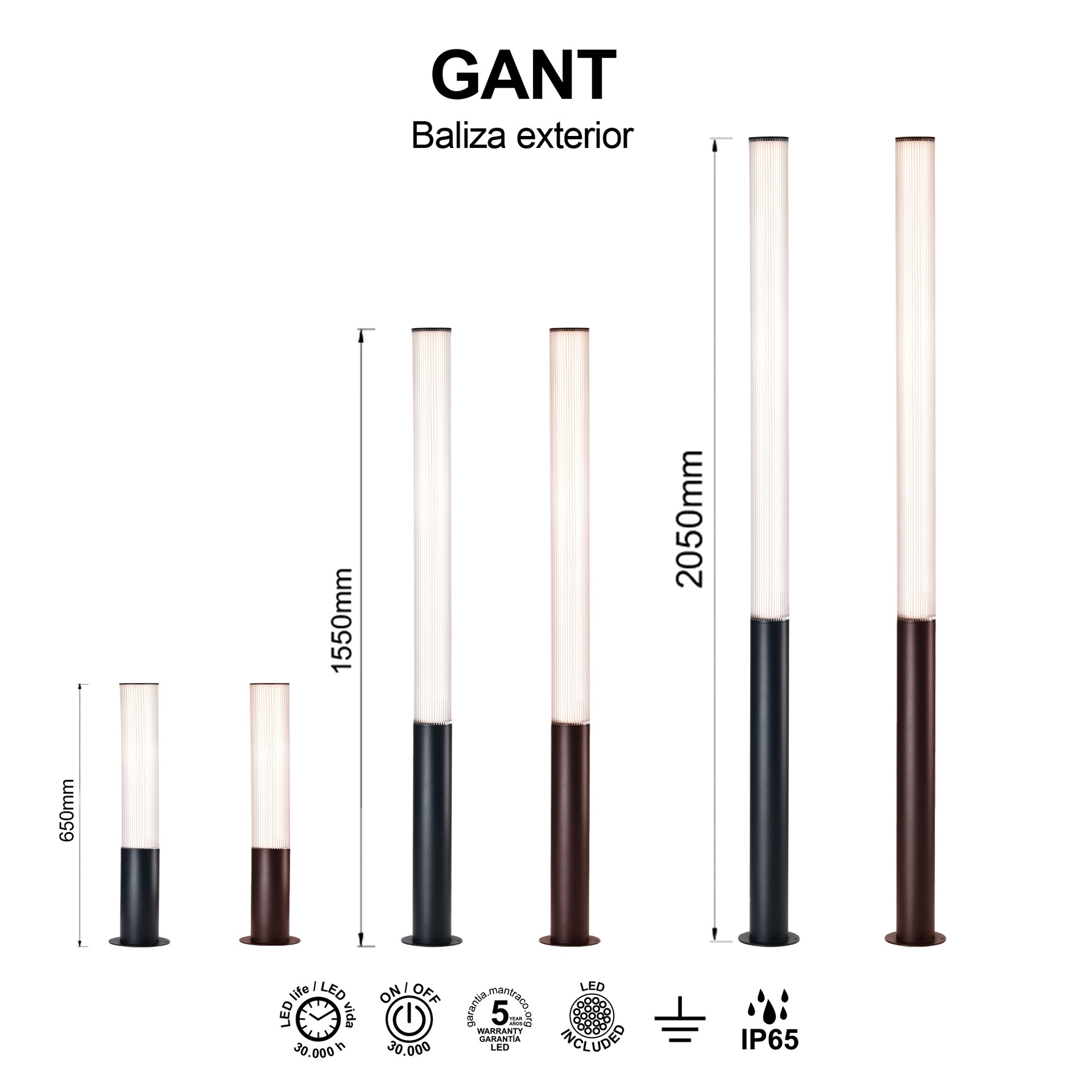 GANT * BOLARDO 65CM IP65 18W 3000K NEGRO - Imagen 9