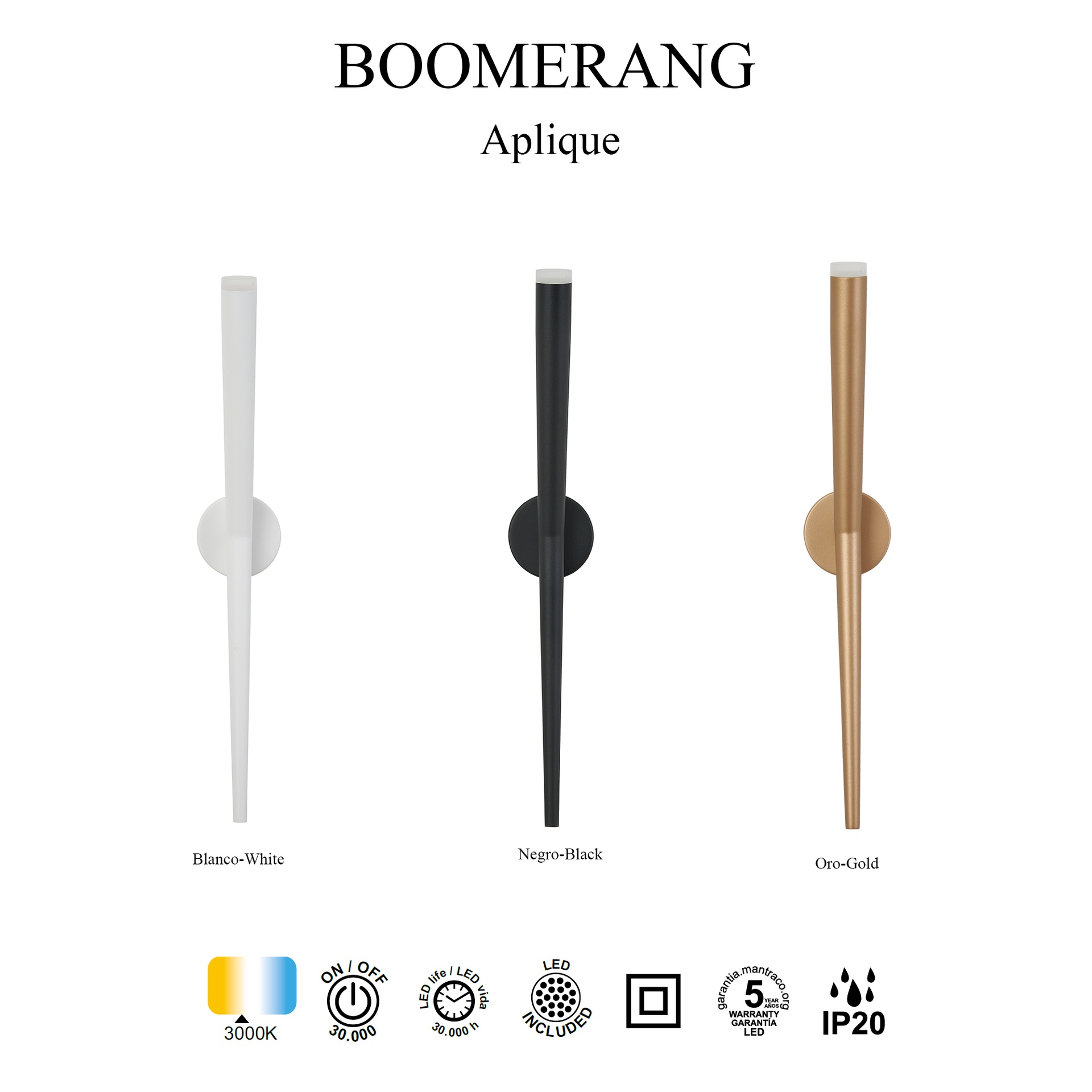 BOOMERANG * APLIQUE ( 1 PUNTO DE LUZ ) BLANCO - Imagen 9