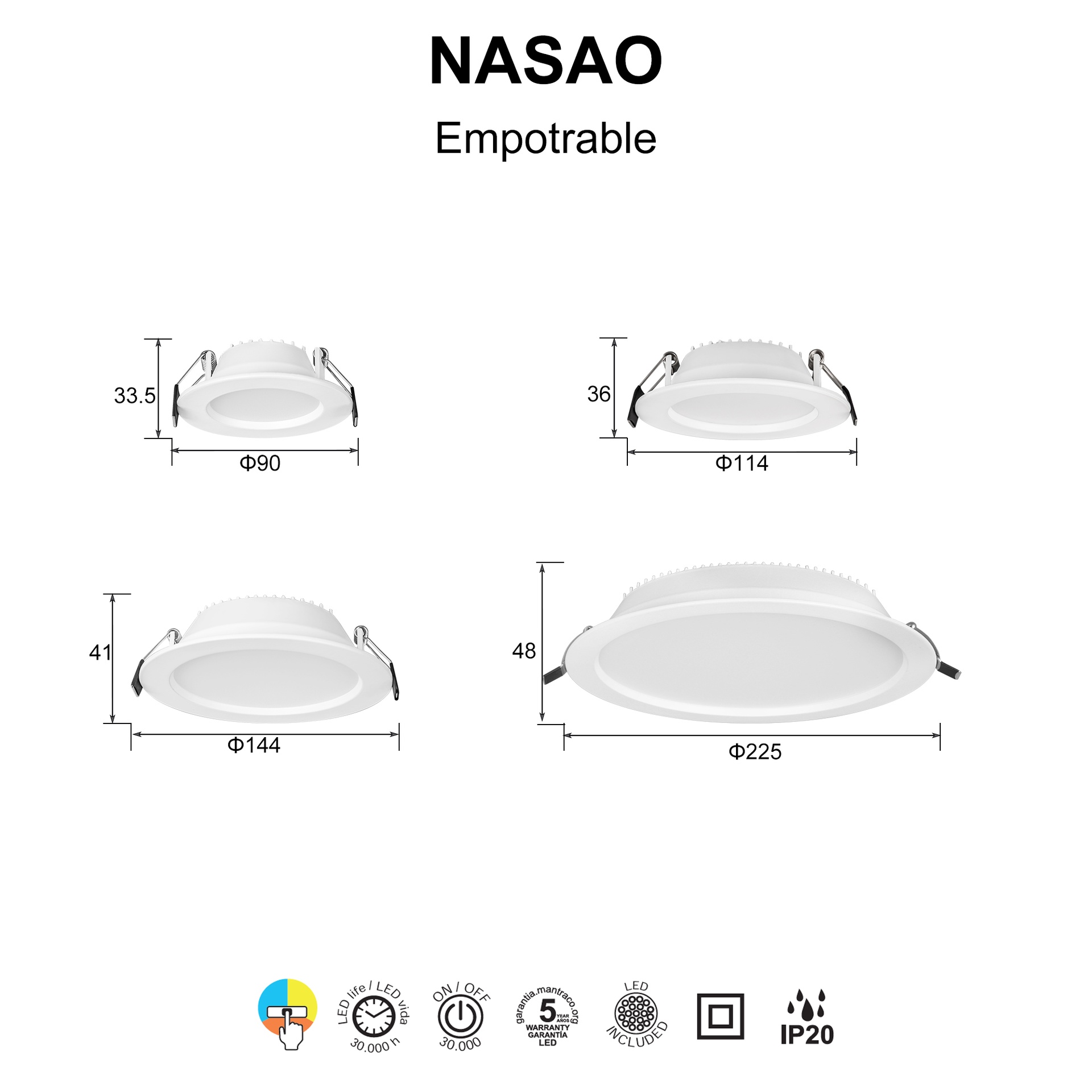 NASAO * EMPOTRABLE LED CCT 6W BLANCO - Imagen 8