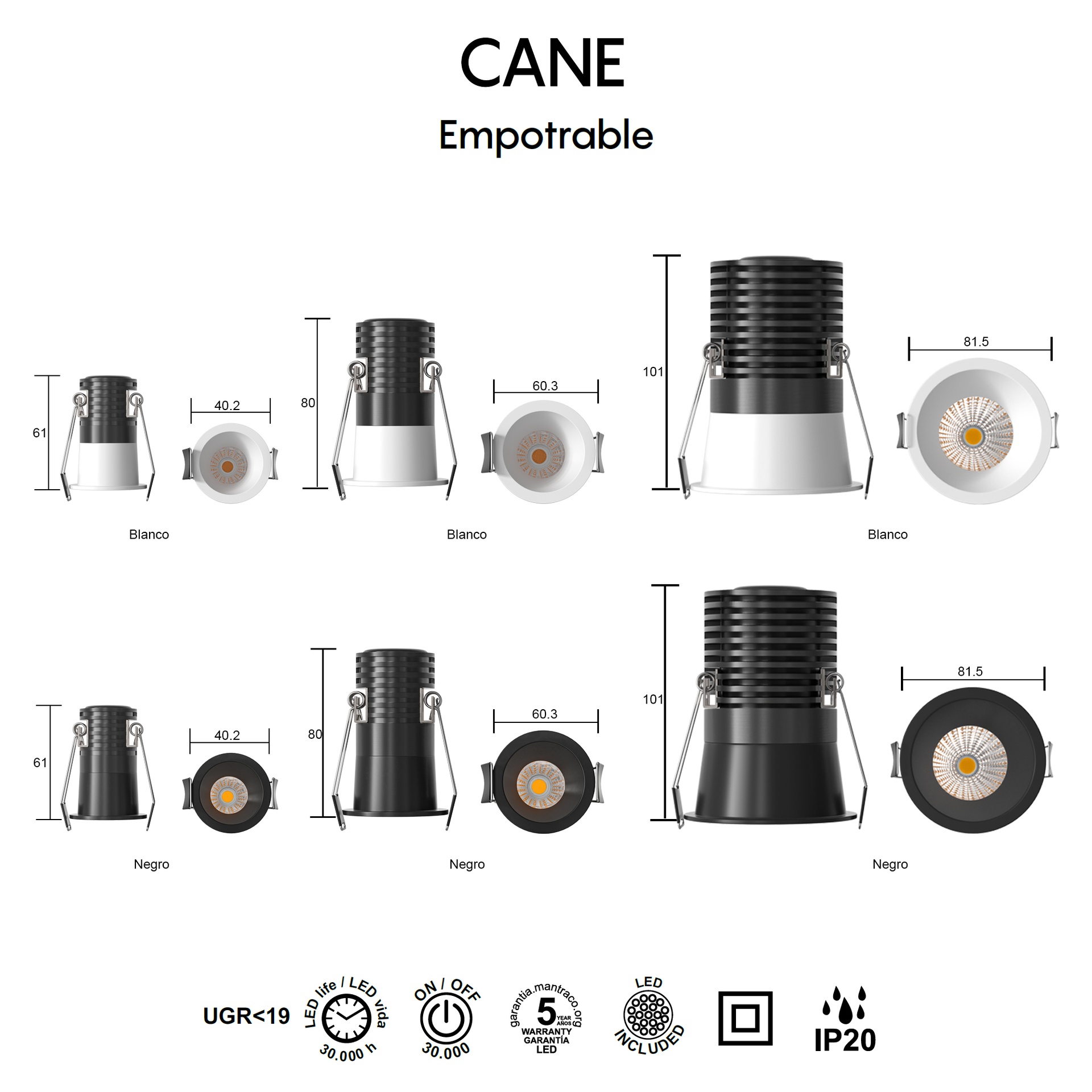 CANE * EMPOTRABLE LED 12W 4000K BLANCO - Imagen 7