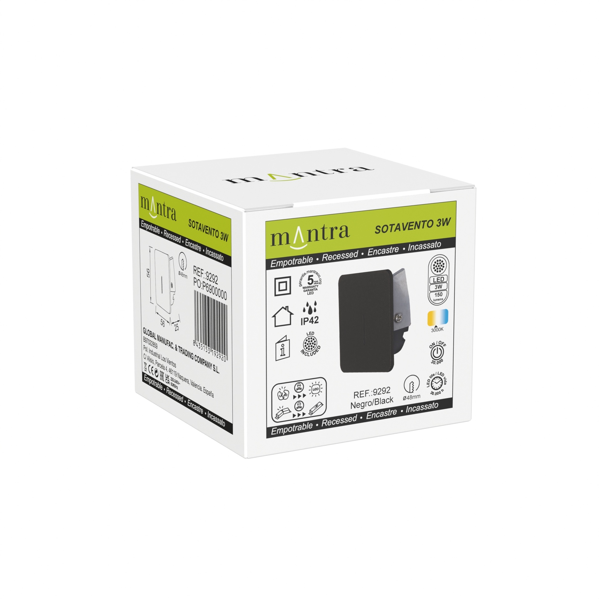 SOTAVENTO * BAÑADOR PARED LED 3W 3000K IP42 CUA. NEGRO - Imagen 7
