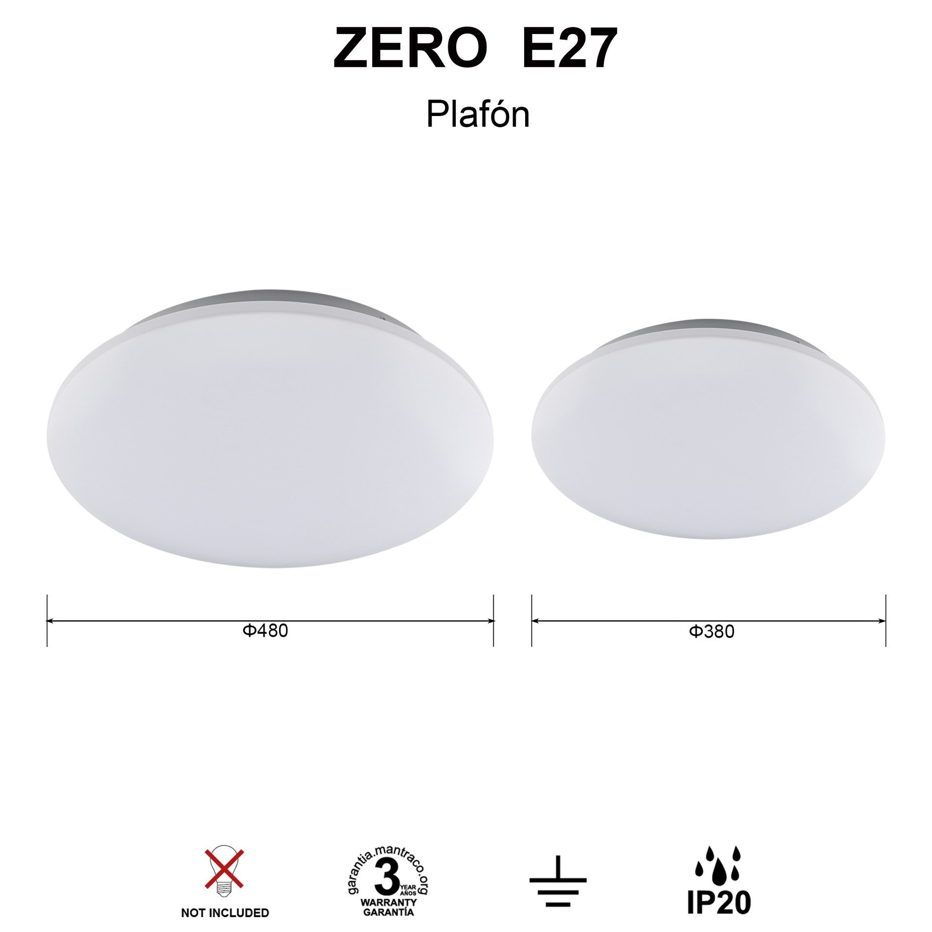 Zero E27* Plafon Redondo Blanco - 3L*E27 - Imagen 9