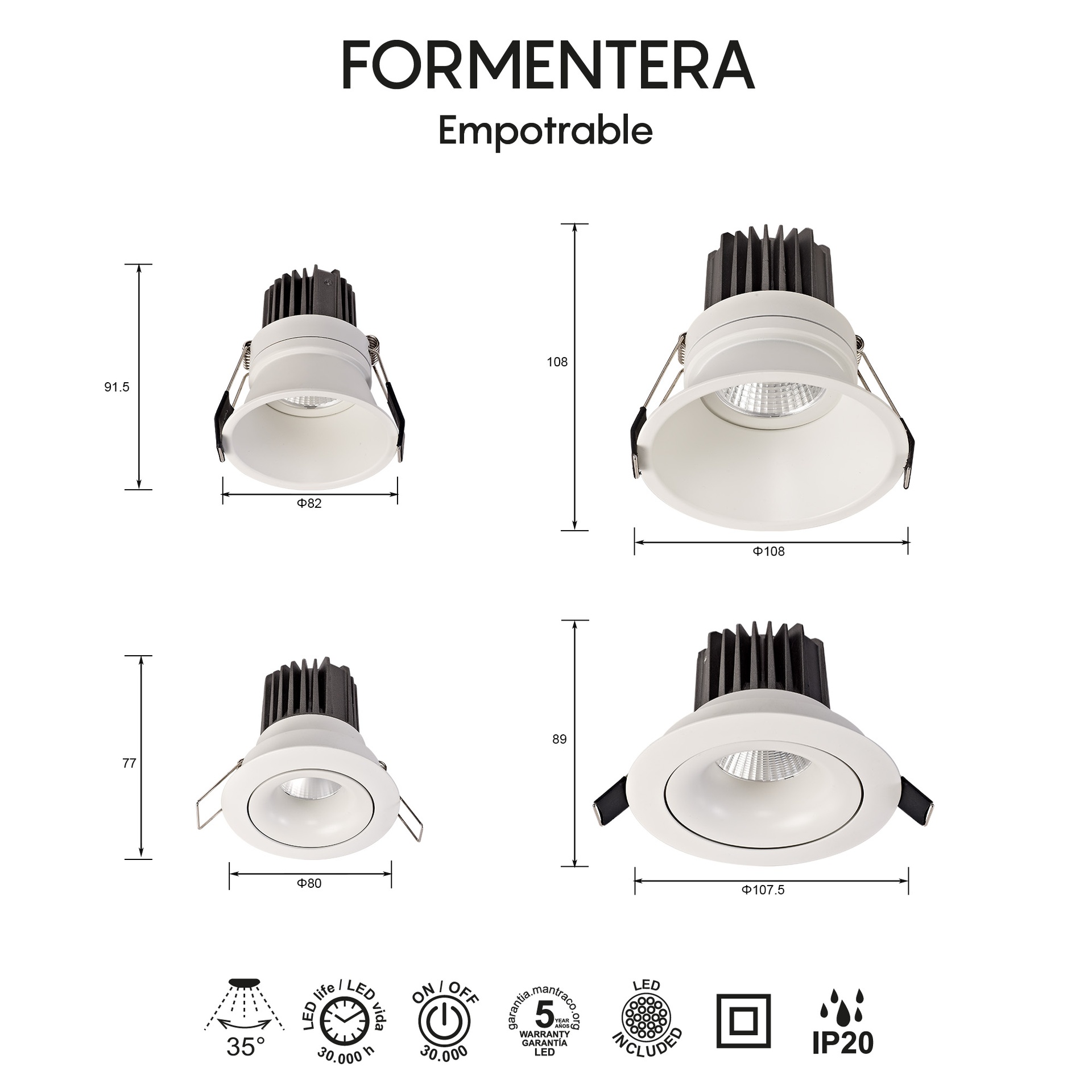 Formentera * Empotrable Led Cob 7W - 3000K - Imagen 8