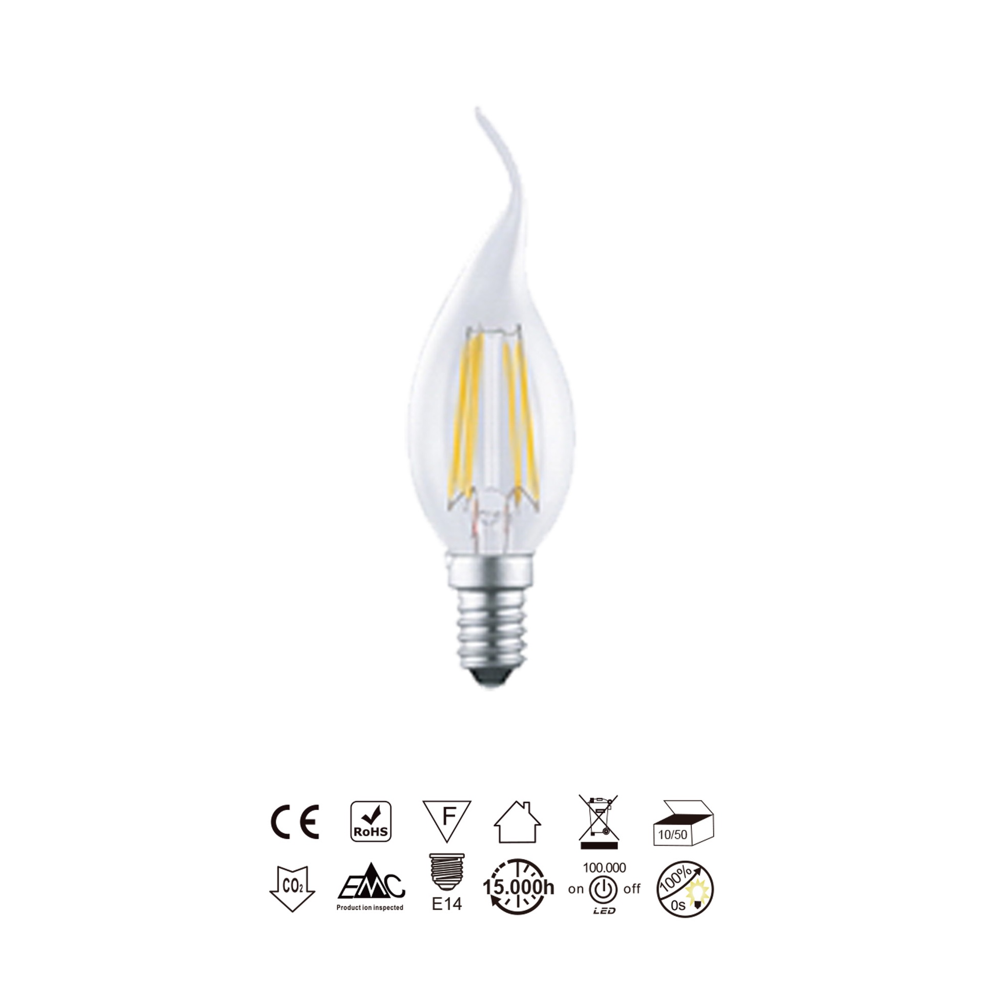 Bombilla Led - E14 Vela Decor. Filamento - 4W - 470Lm 2700K - Imagen 5