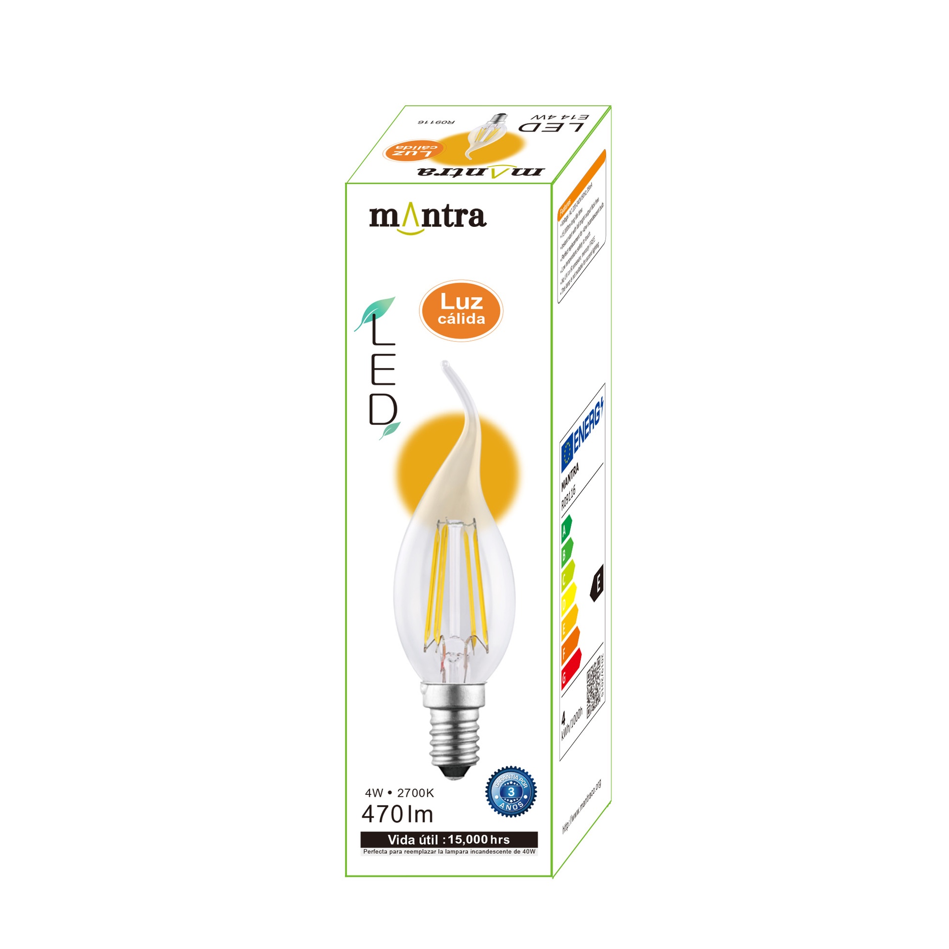 Bombilla Led - E14 Vela Decor. Filamento - 4W - 470Lm 2700K - Imagen 7