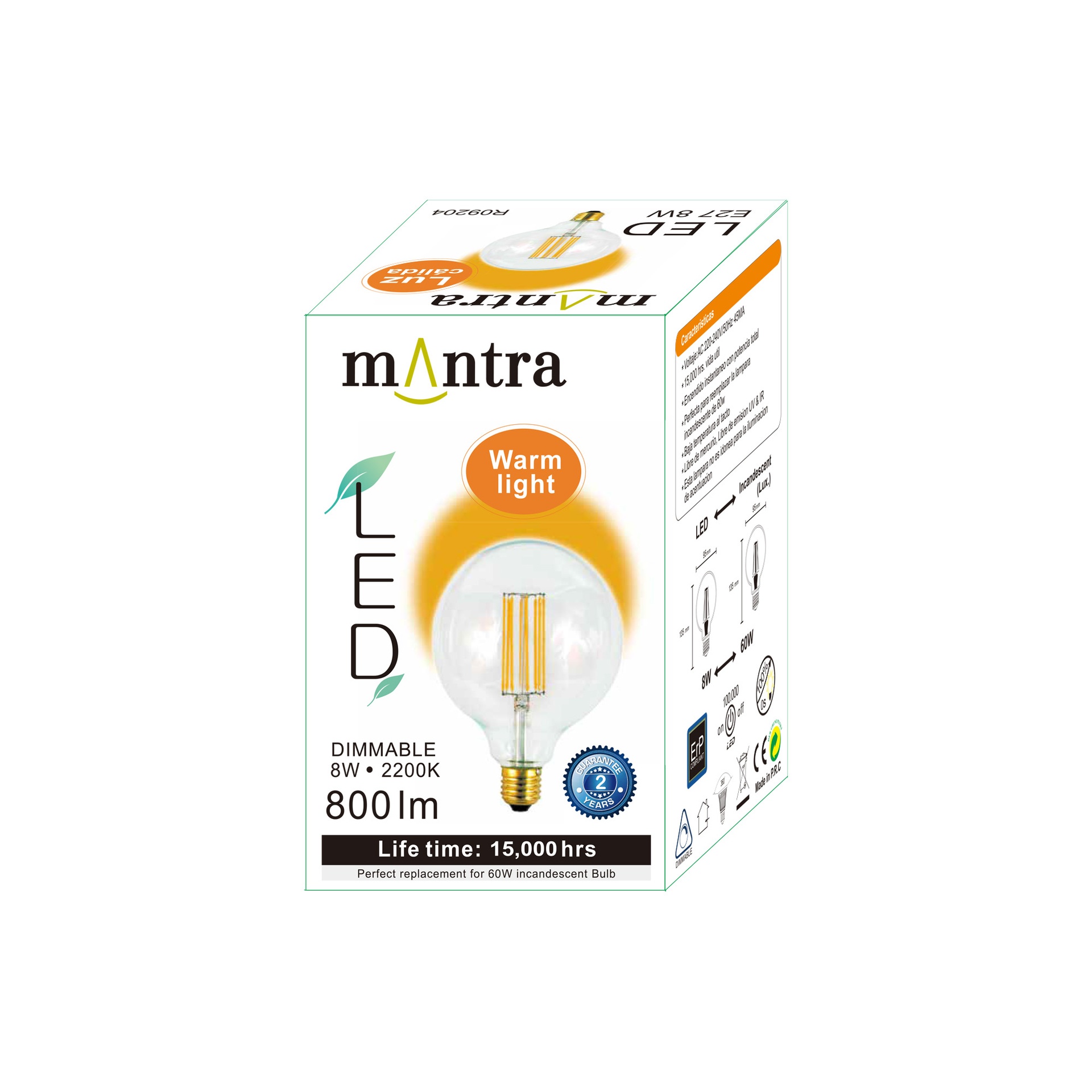 Bombilla Led Vintage G95 - E27 - 8W - 2200K - Dimable - Imagen 5