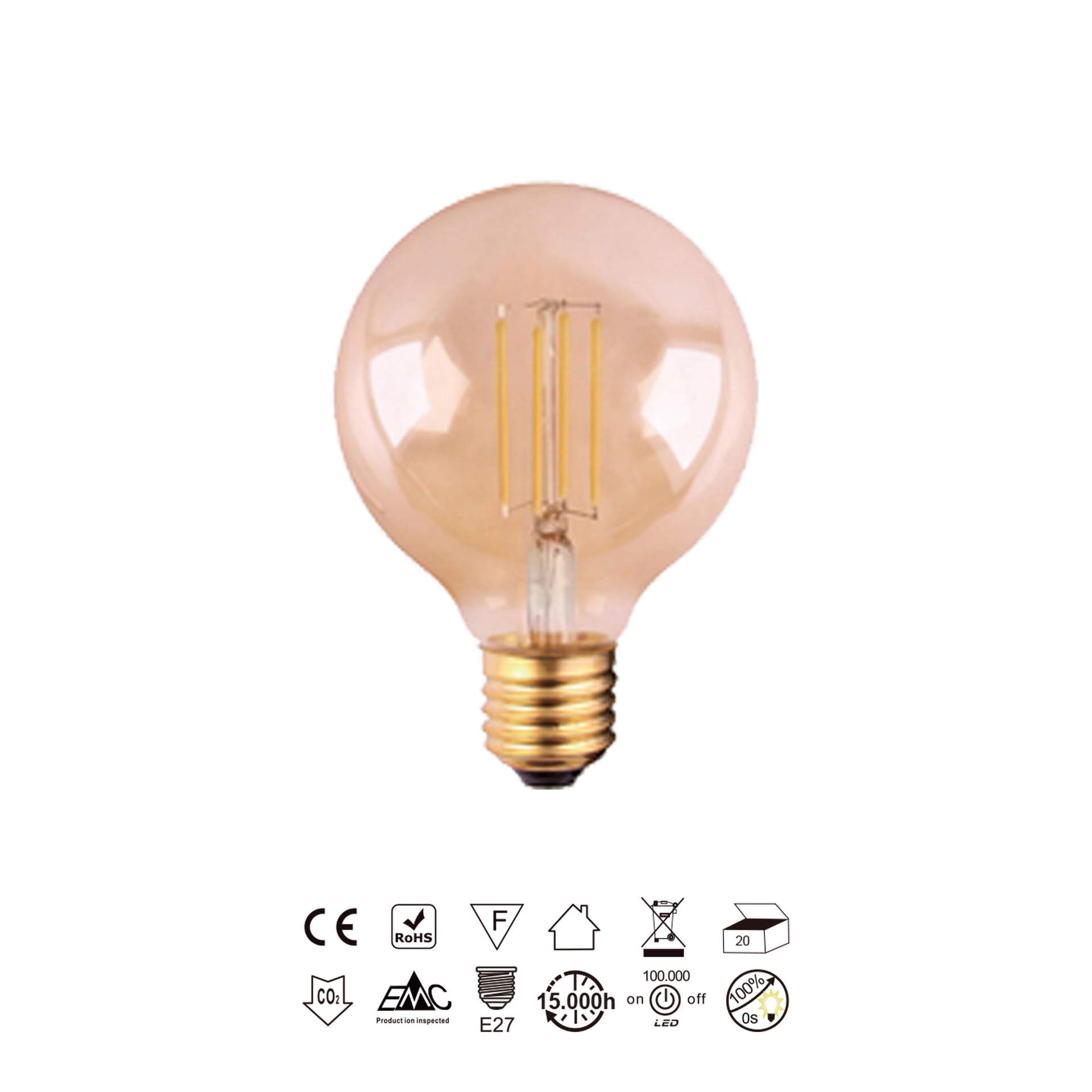 Bombilla Led Vintage Ambar G95 - E27 – 6,5W - 2200K - Imagen 3