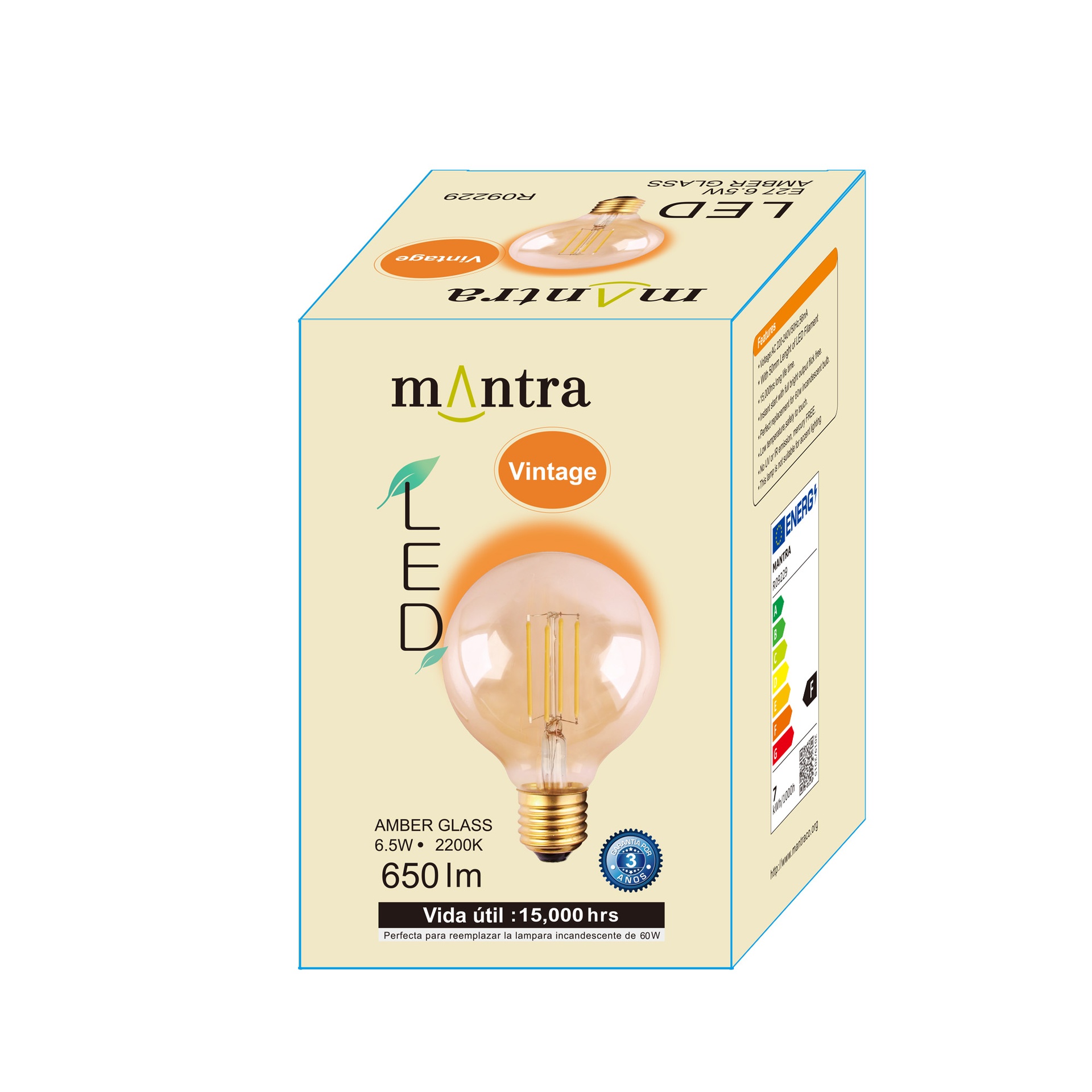 Bombilla Led Vintage Ambar G95 - E27 – 6,5W - 2200K - Imagen 5