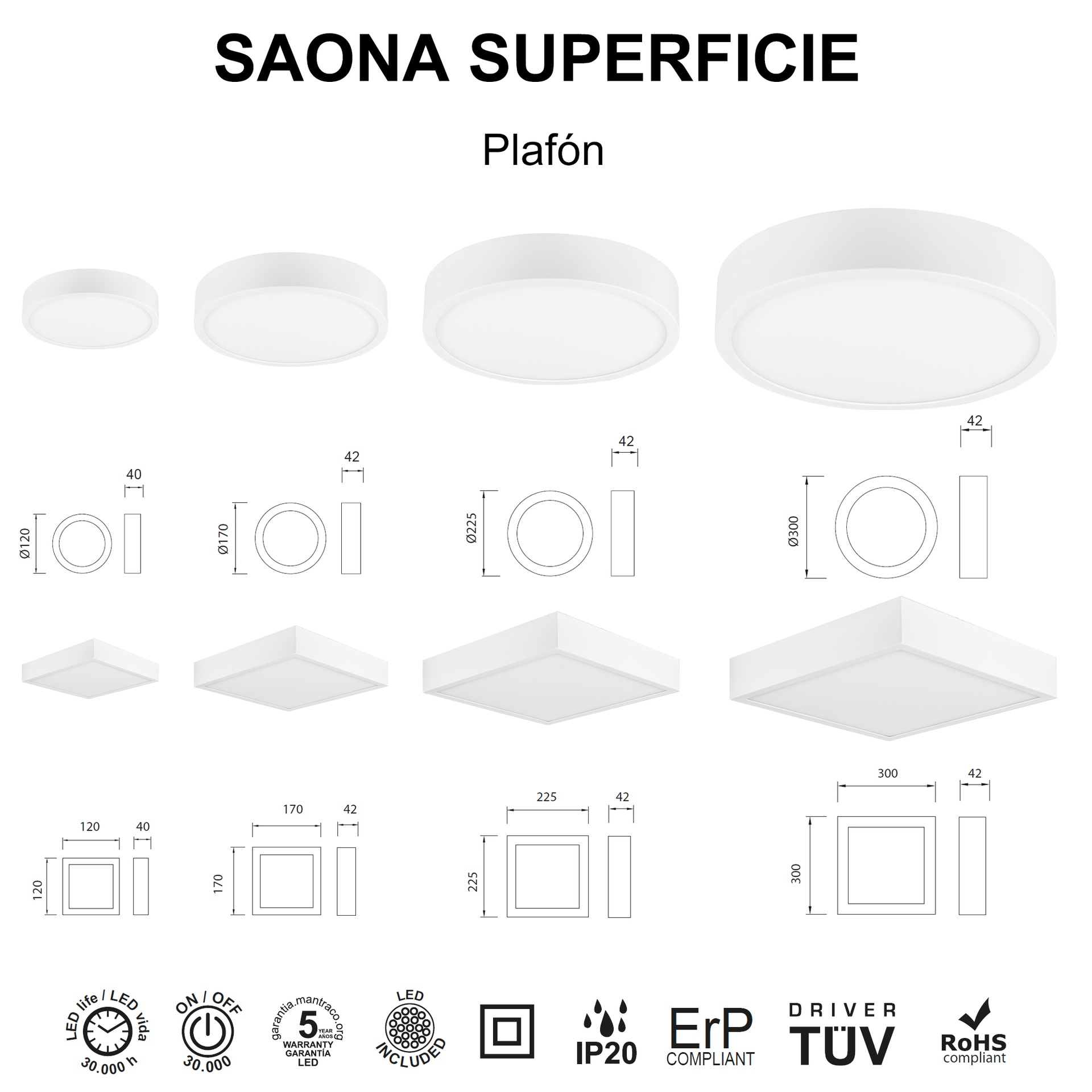 Saona Superficie * Downlight Led Redondo - 14W - 3000K - Imagen 8