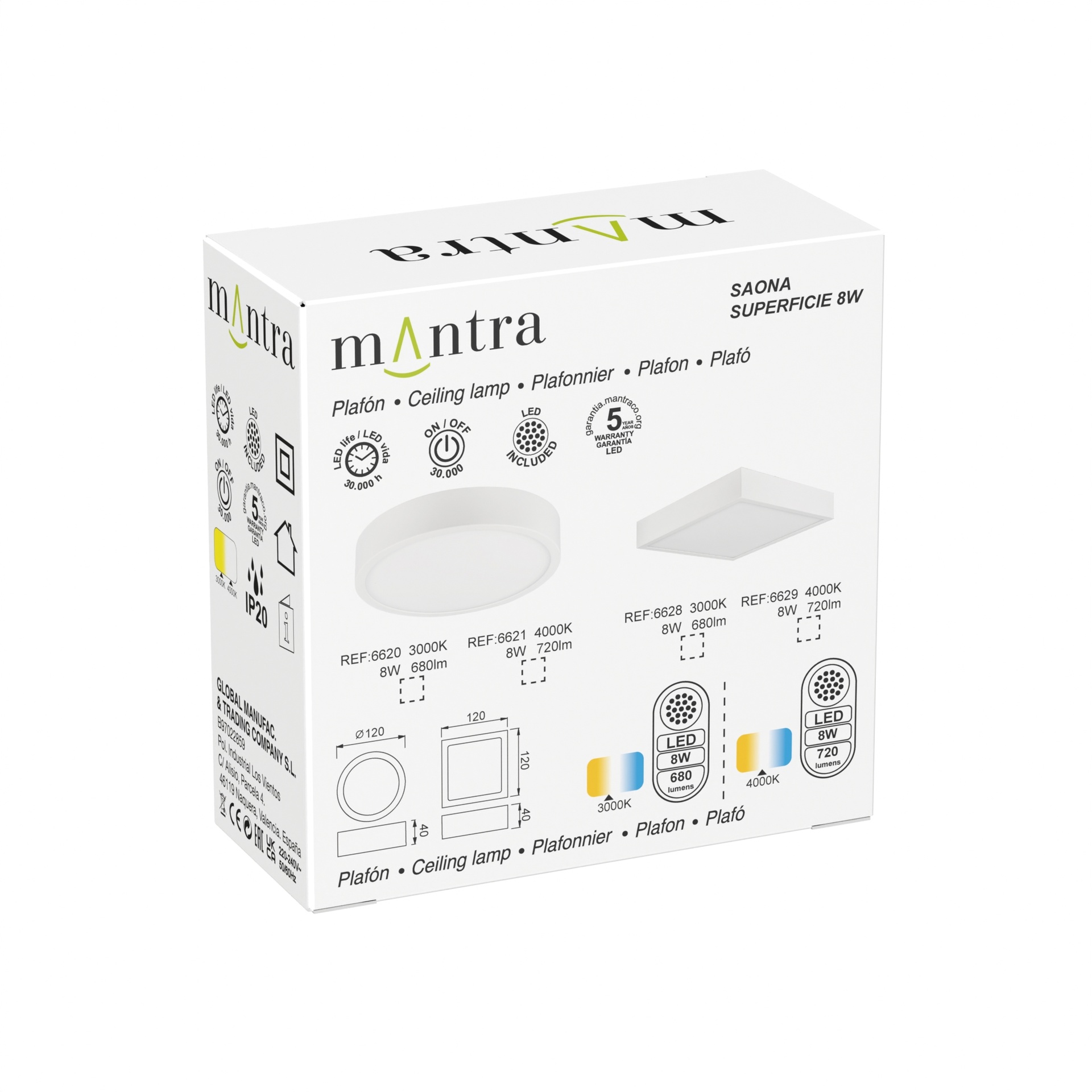 Saona Superficie * Downlight Led Cuadrado - 8W - 3000K - Imagen 7