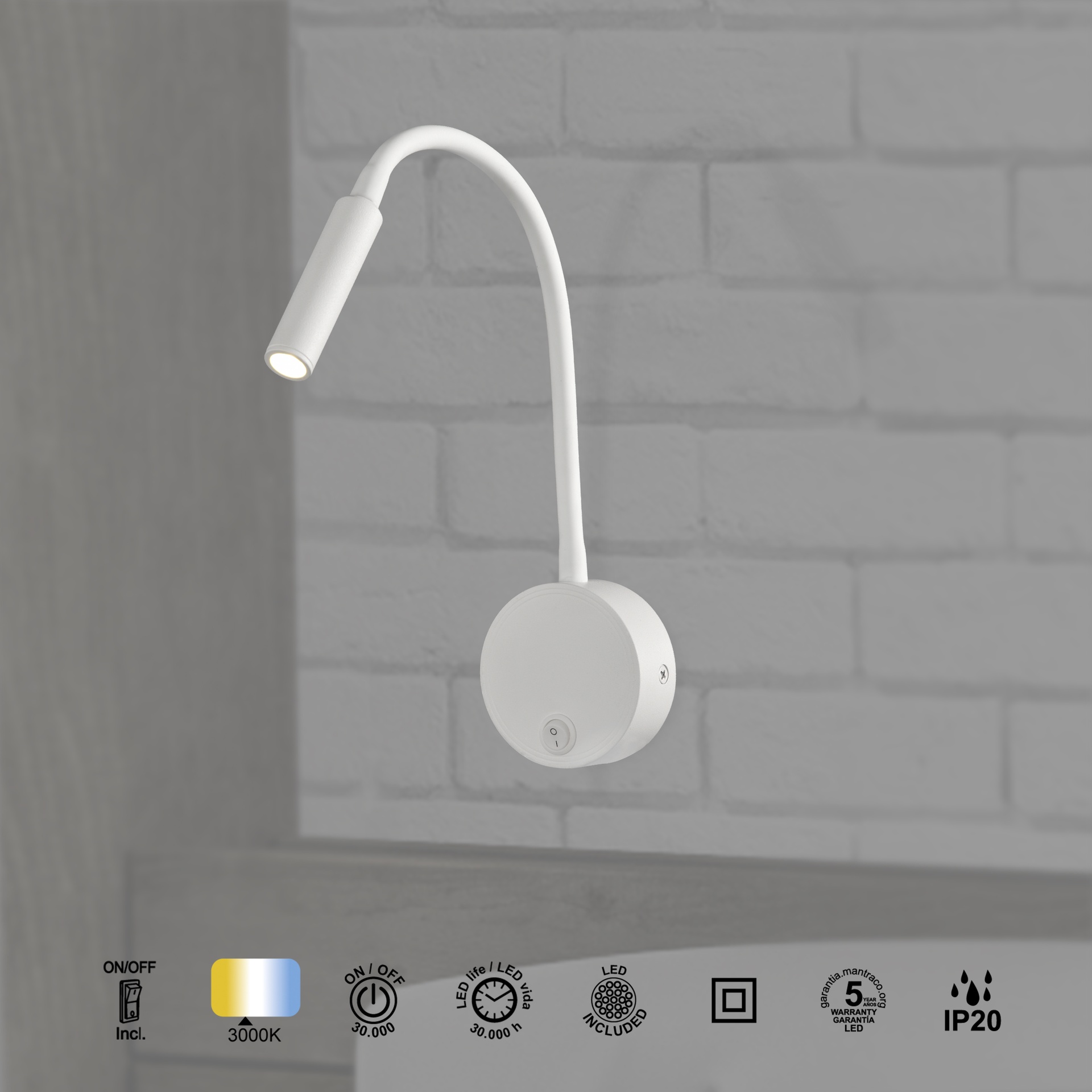 Boavista * Aplique Led Brazo Lector 1L - 3W Blanco - Imagen 6