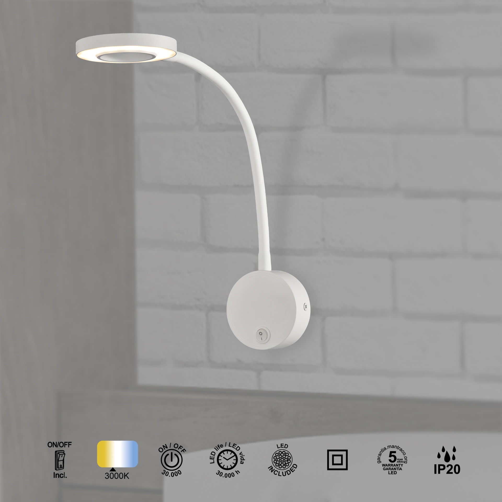 Boavista * Aplique Led Brazo Lector 1L - 5W Blanco - Imagen 6