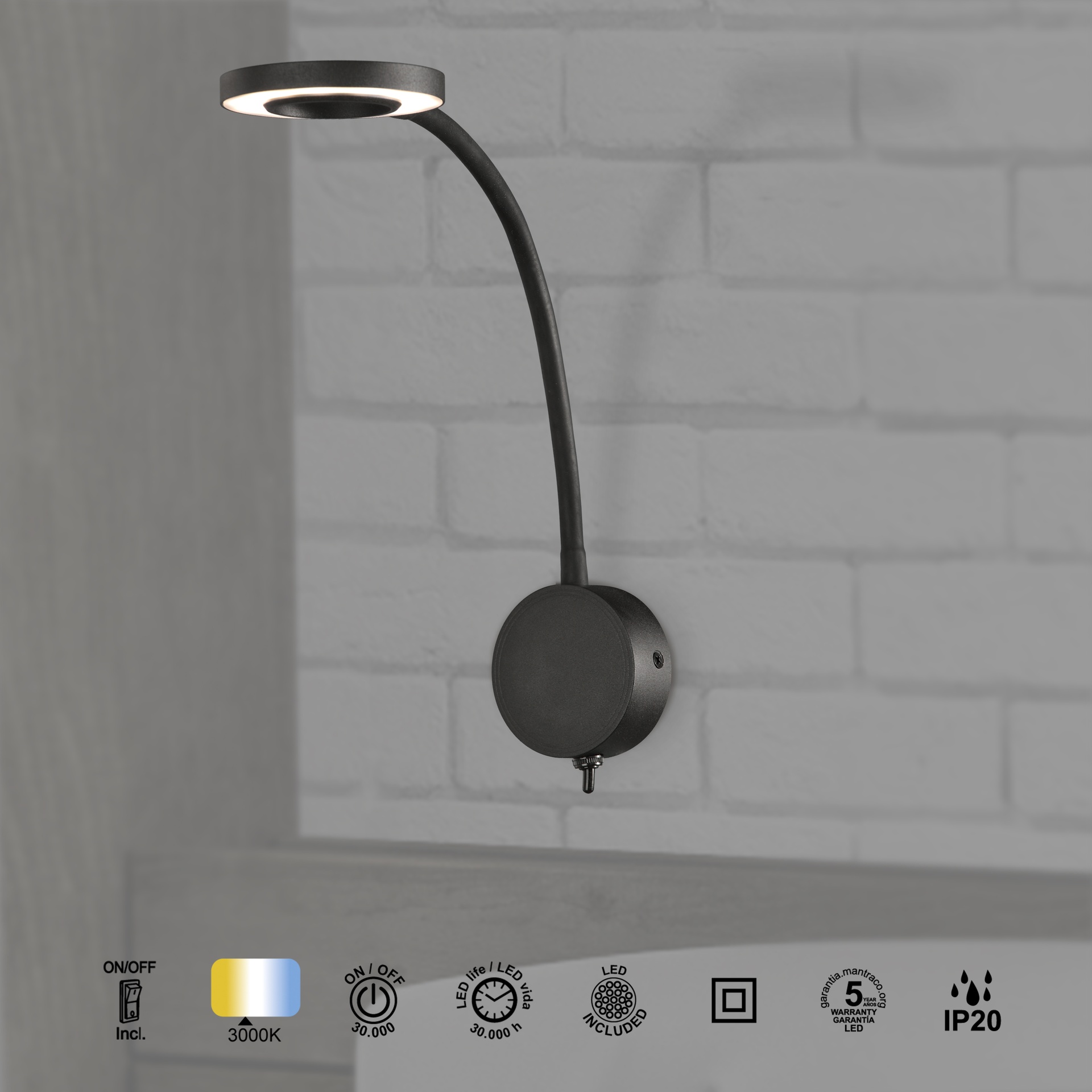 Boavista * Aplique Led Brazo Lector 1L - 5W Negro - Imagen 6