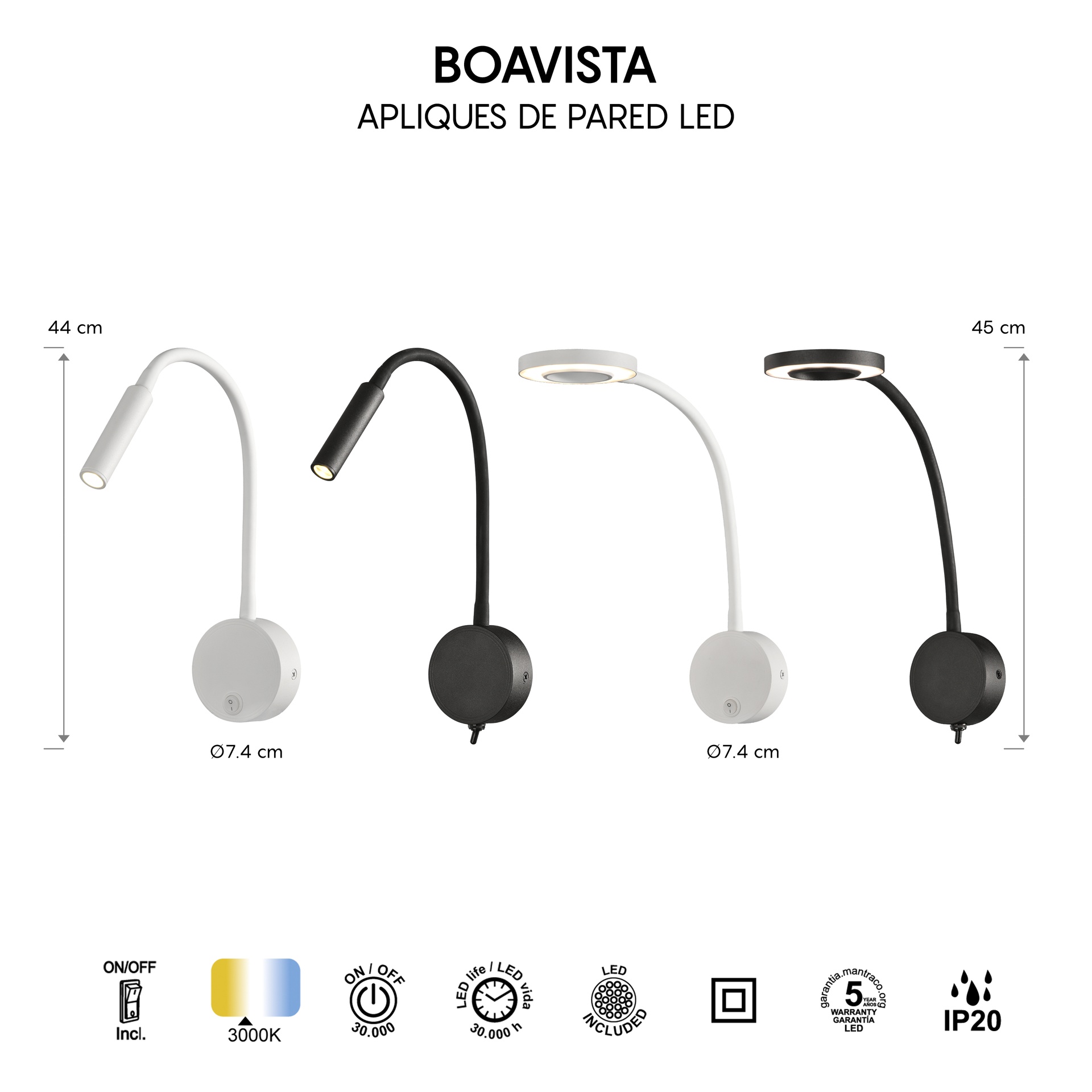 Boavista * Aplique Led Brazo Lector 1L - 5W Negro - Imagen 8