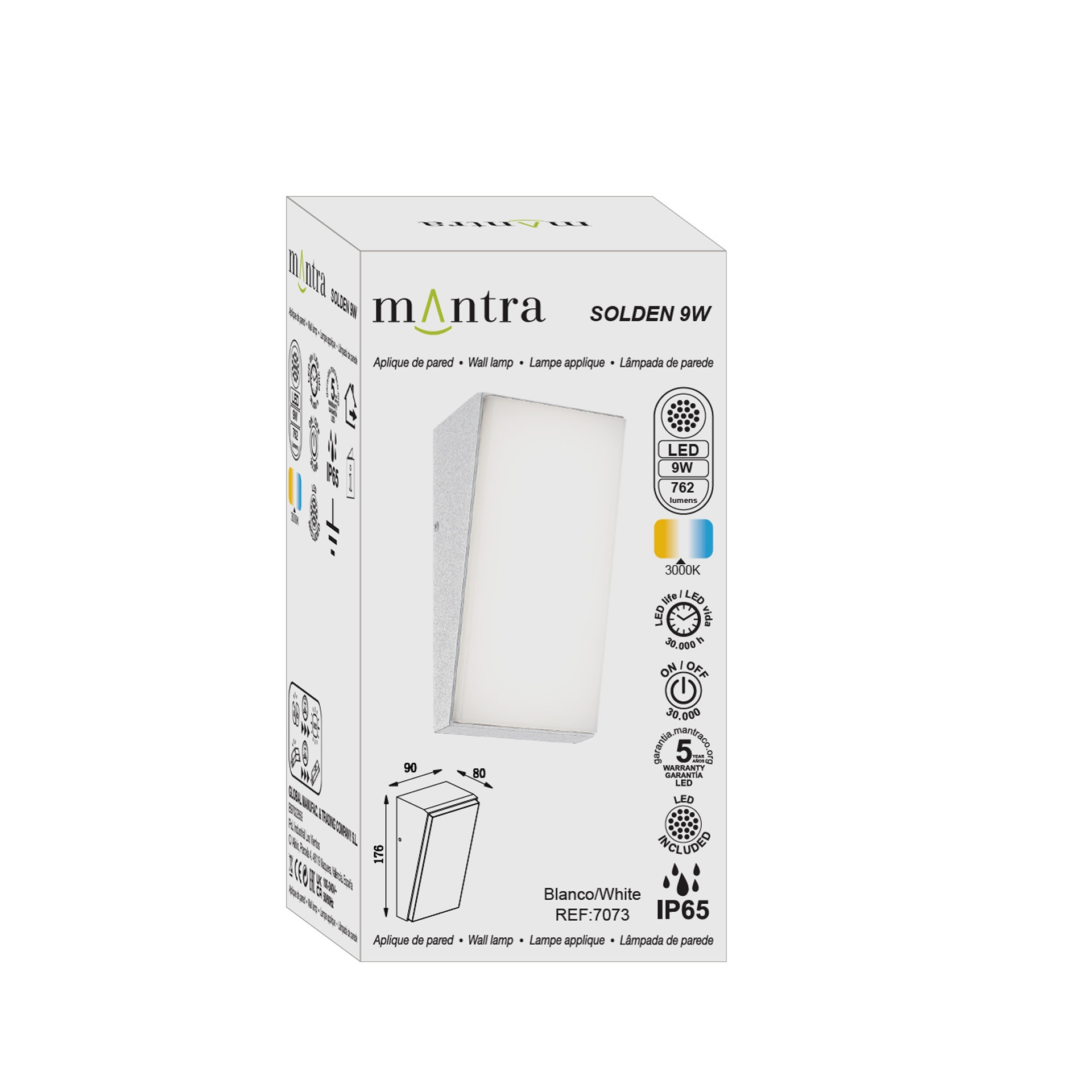 Solden * Aplique Exterior Vert.Blanco Led Ip65 - 9W - 3000K - Imagen 8
