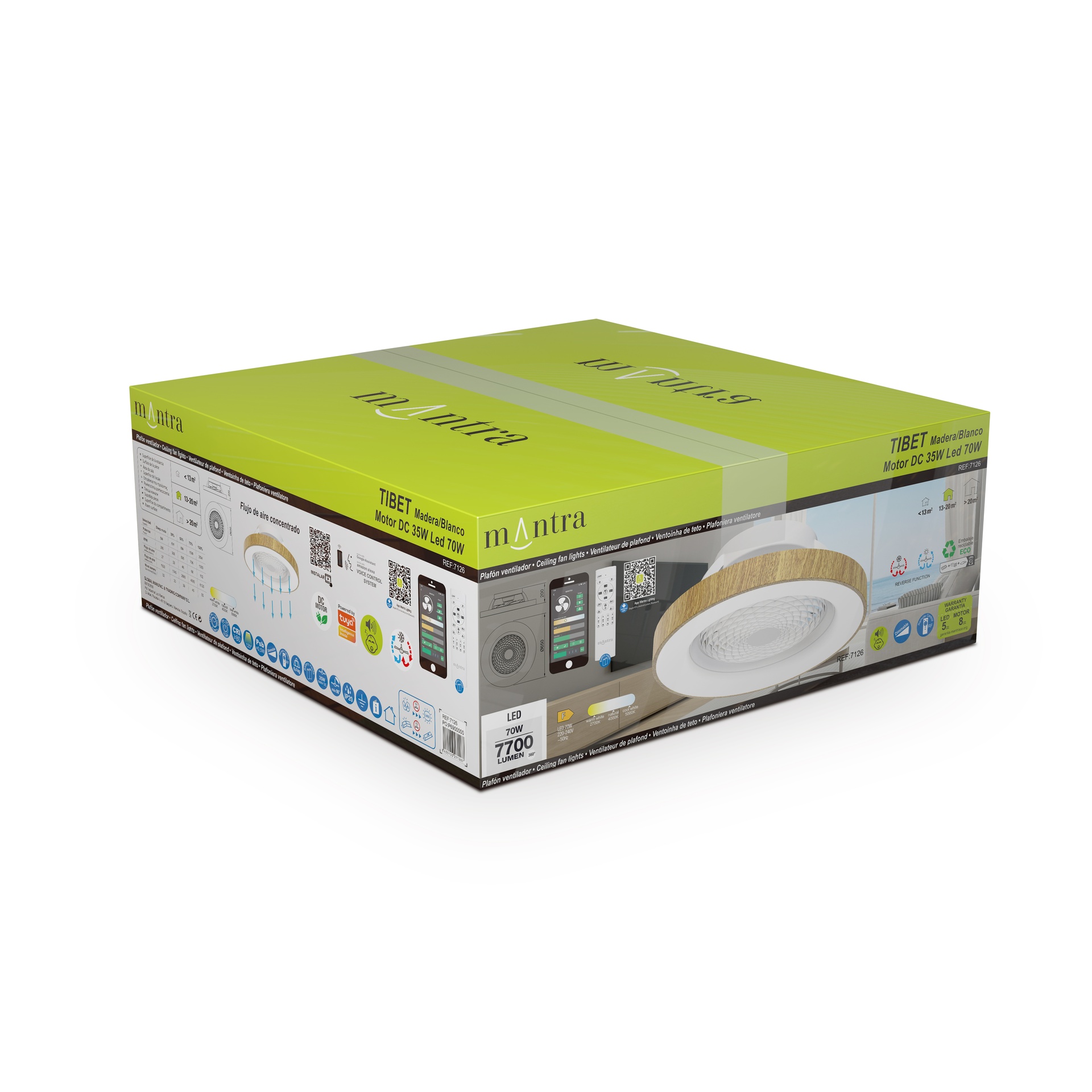 Tibet * Ventilador Madera/Blanco 35W Plafon Led 70W Con Mando Y App - Imagen 15