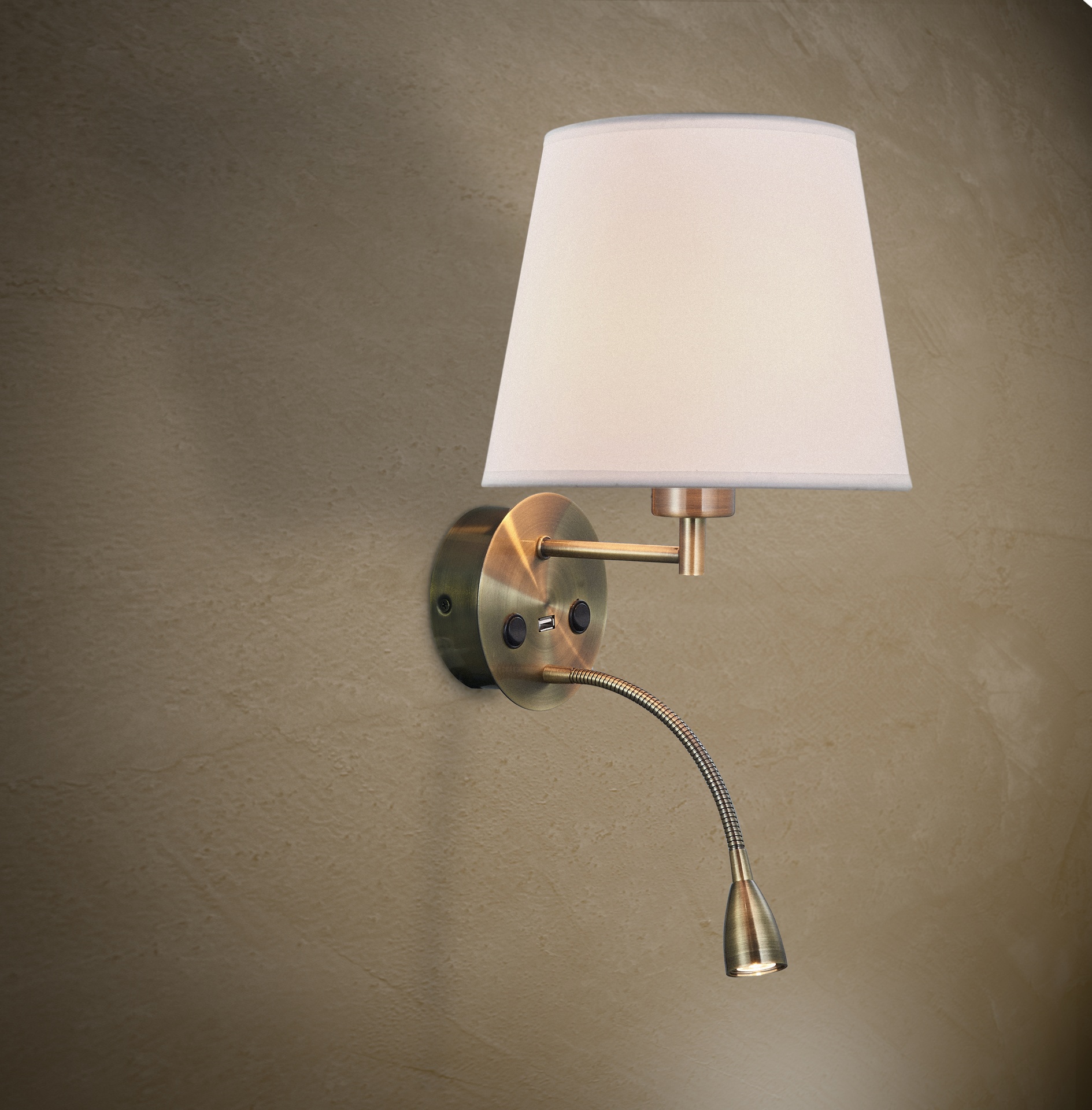 Caicos * Aplique Cuero 1L E27+ Lector Led 3W 3000K + Usb - Imagen 2