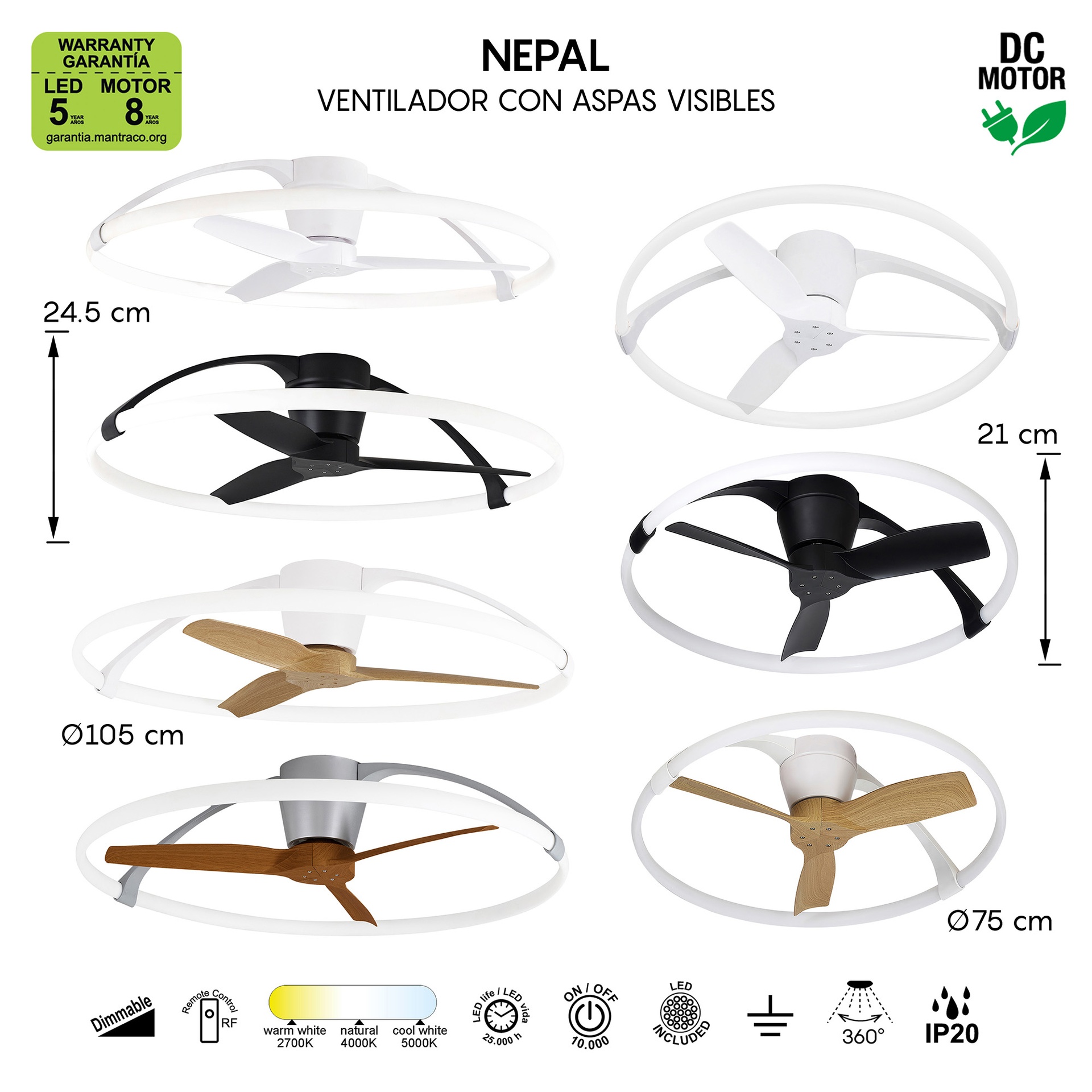Nepal Mini * Ventilador Blanco Led Con Mando - Imagen 7