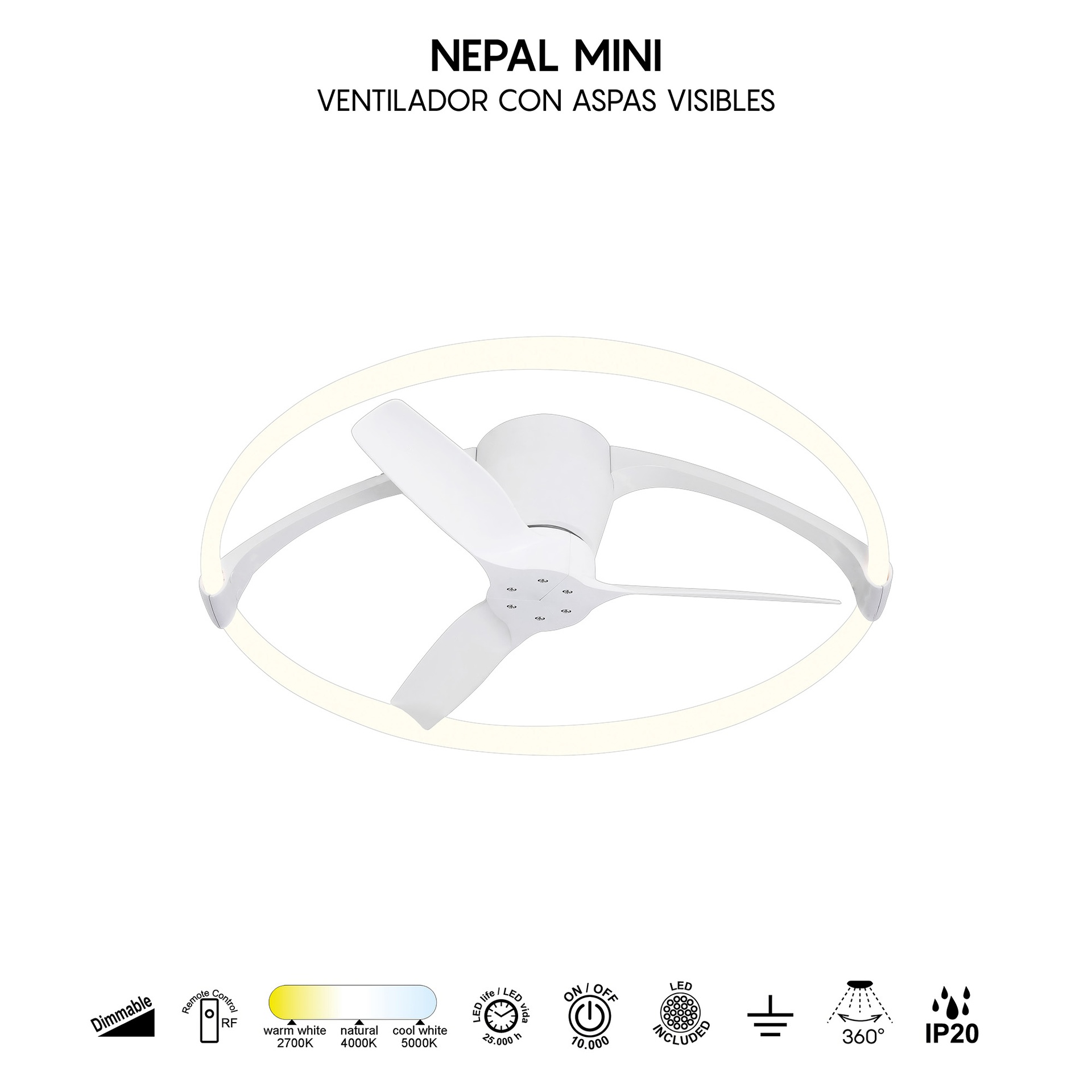 Nepal Mini * Ventilador Blanco Led Con Mando - Imagen 17