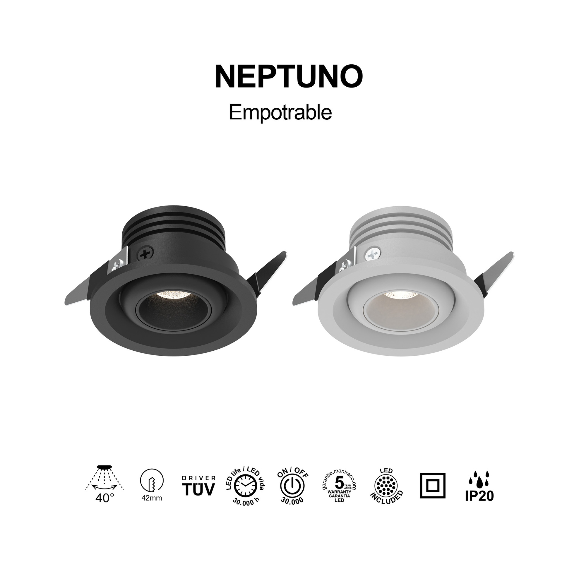 Neptuno * Mini Empotrable Basc. 3W 2700K Negro - Imagen 9