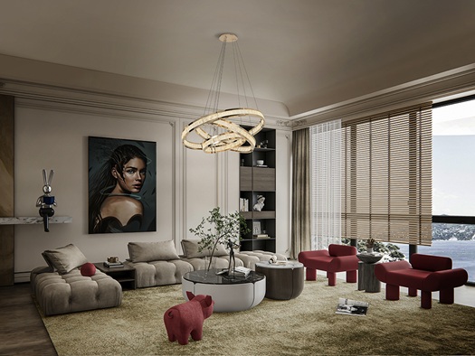 Lámpara LED 3 Aros Lorian Dorado Brillo 79W Regulable con Mando y APP - Imagen 2