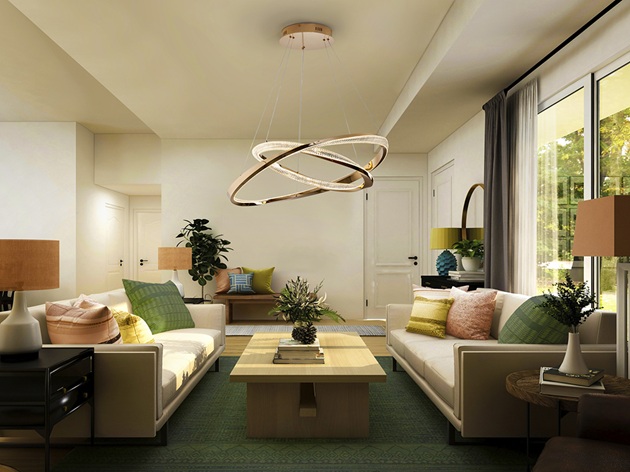 Lámpara órbitas 2 aros oro brillo 68w led regulable con APP