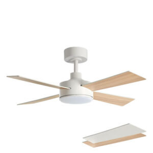 Ventilador techo Tasos Blanco Ø107 DC 24w luz led CCT pala reversible madera