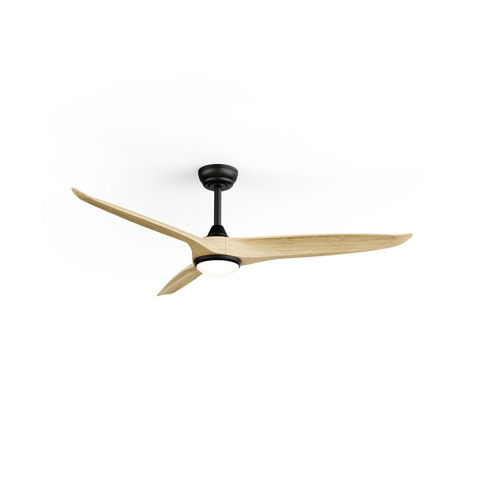 Ventilador de techo NOVA negro mate con aspas de madera FSC y luz LED
