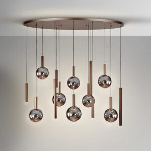 Lámpara colgante SAPORE de 14 luces en bronce oscuro con tulipas de cristal smoke y LED