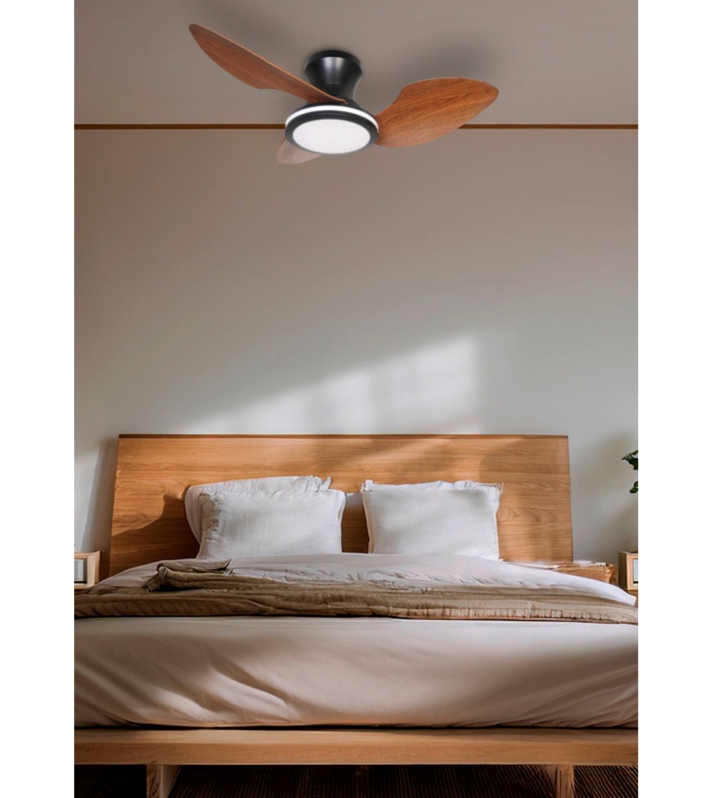 Ventilador techo Kawai negro nogal 80 cm diam 30w led - Imagen 2
