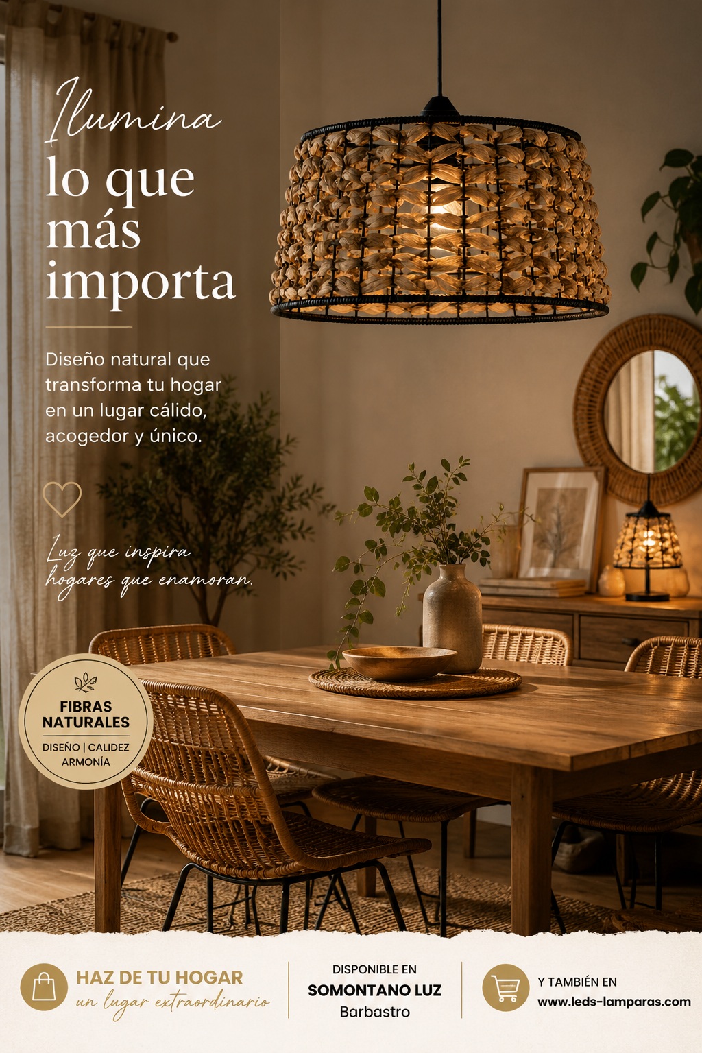 Lámpara de hierro y fibra vegetal GB 142 de 40 cm de diámetro y 140 cm de altura.