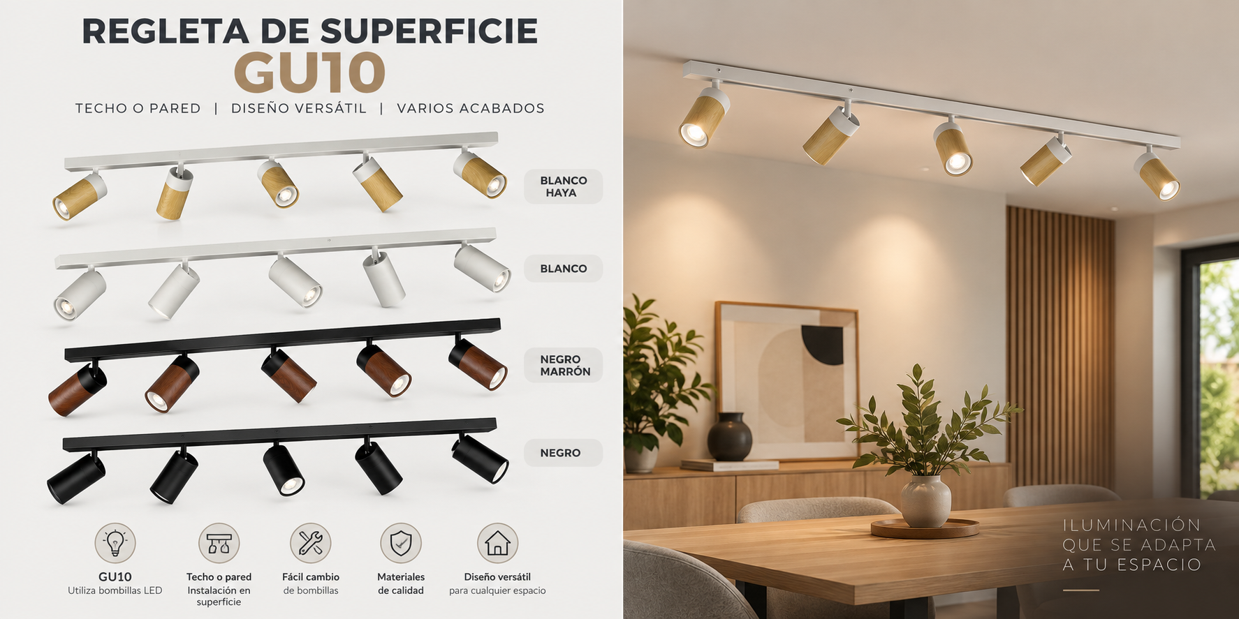 Regleta de superficie GU10 para techo o pared - Imagen 11