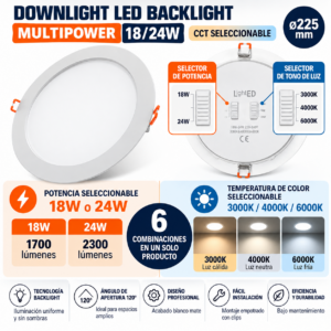Downlight LED Backlight Multipower 18/24W Ø225 mm