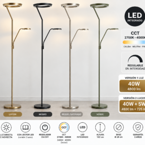 Lámpara de pie Saturn MDC con lector LED regulable