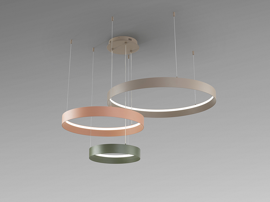 Lámpara LED Halos 3 aros rosa marrón y verde