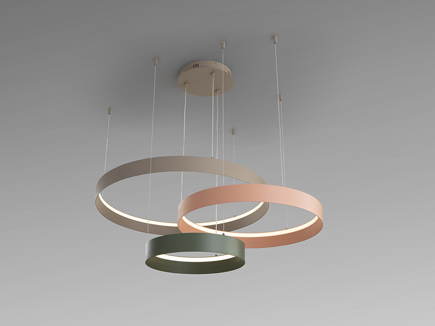 Lámpara LED Halos de 3 aros rosa, marrón y verde oliva - Imagen 3