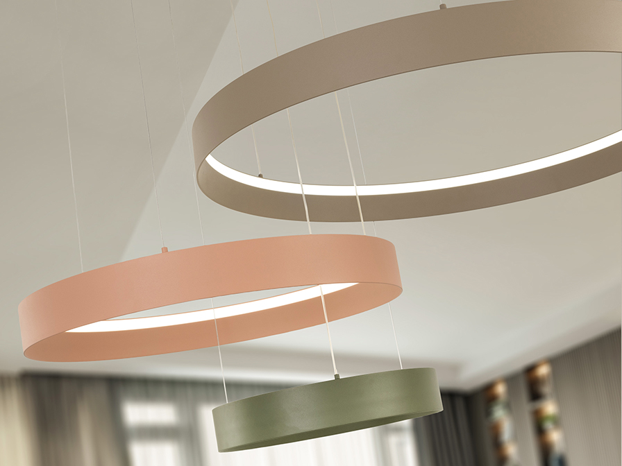 Lámpara LED Halos de 3 aros rosa, marrón y verde oliva - Imagen 4
