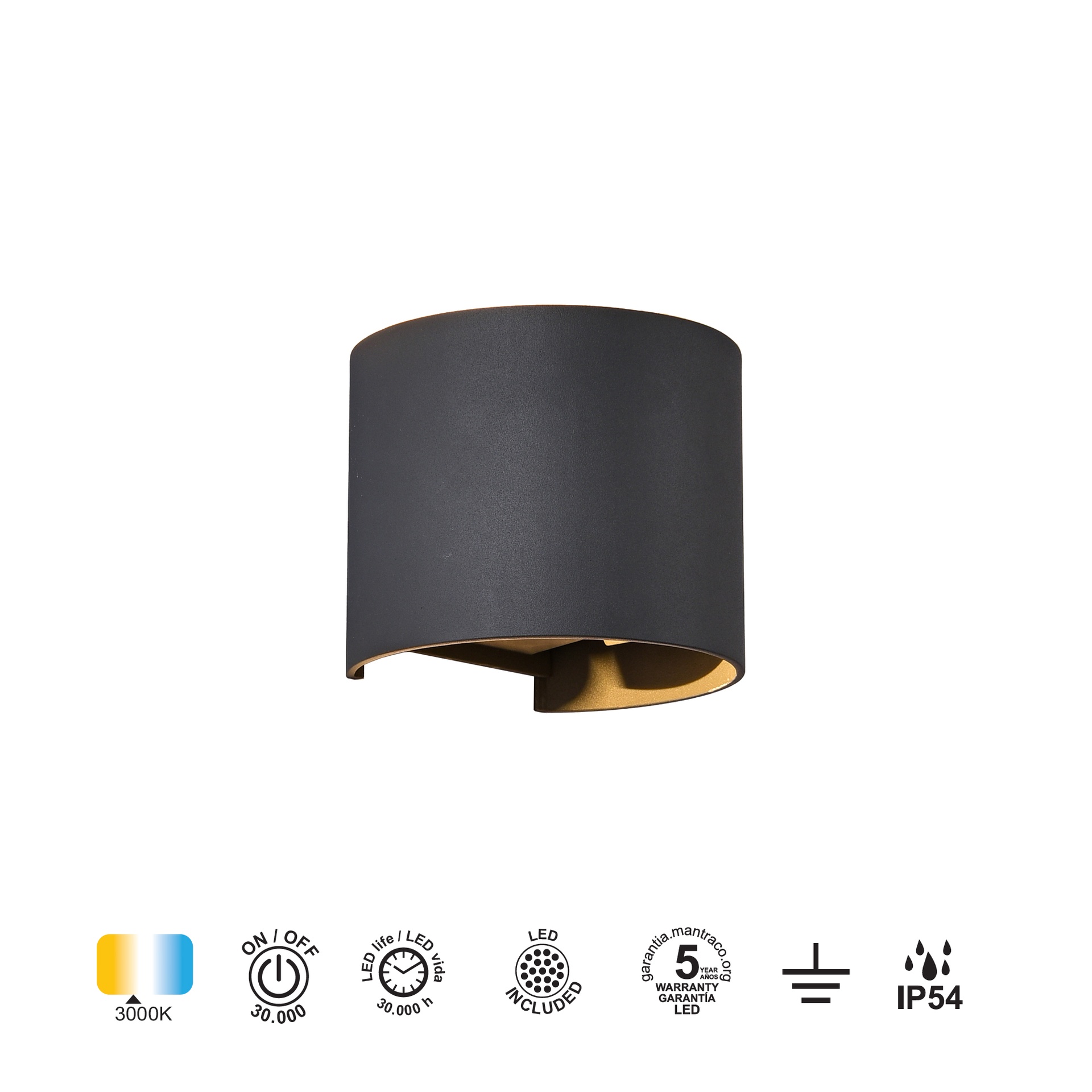DAVOS * Luminarias de pared Gris Oscuro - LED 12W - 3000K - 1100 lm - Imagen 4