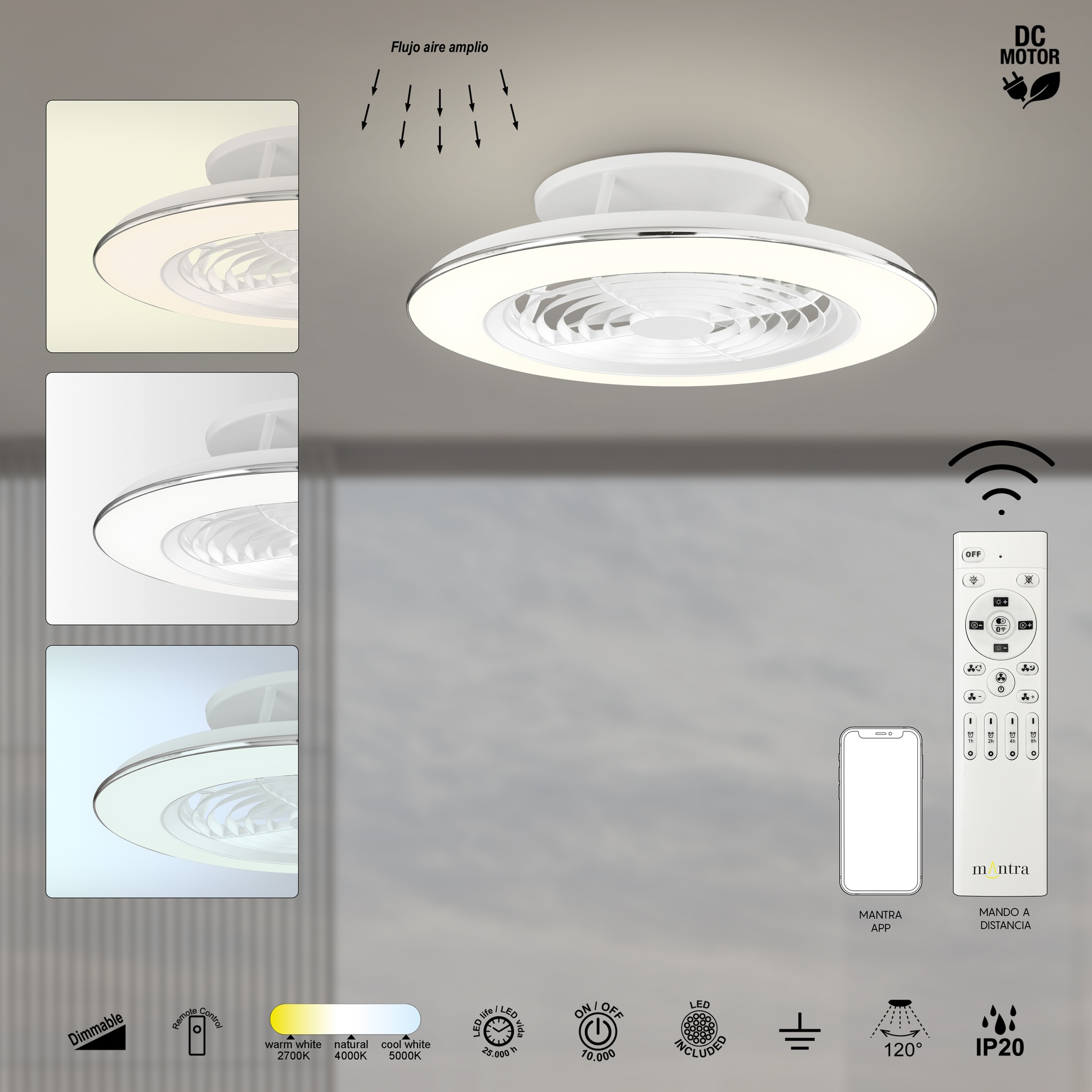 ALISIO * Plafón-ventilador de aspas ocultas con luz Black - LED 70W - 2700K-5000K - 4900 lm - Imagen 5