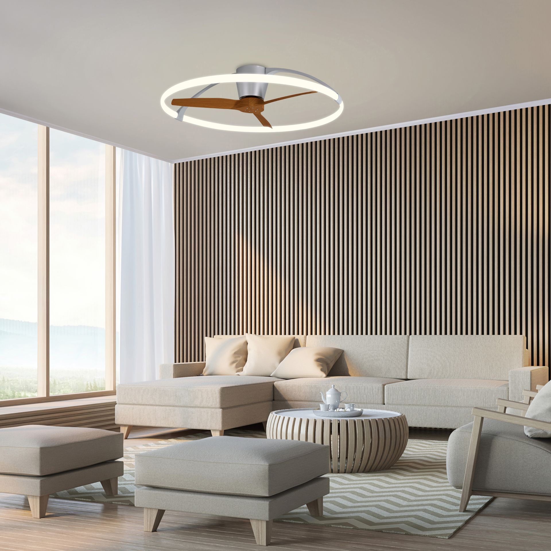 NEPAL * Ventilador de aspas con luz Plata/Nogal - LED 75W - 2700K-5000K - 7200 lm - Imagen 4